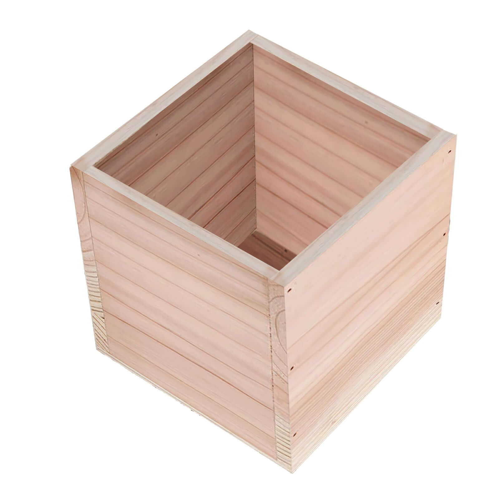 2 Pack 5" Square Tan Wood Planter Box Set, Plant Holder With Removable Plastic Liners