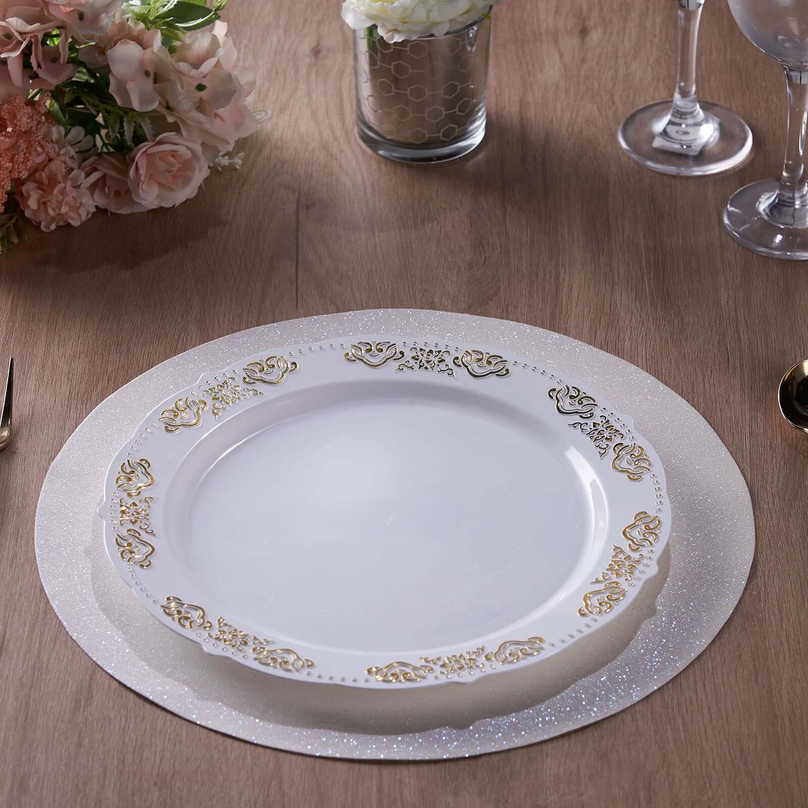 6-Pack Placemats Glitter Design Iridescent Sparkle Round - Non-Slip Decorative Dining Table Mats 13"