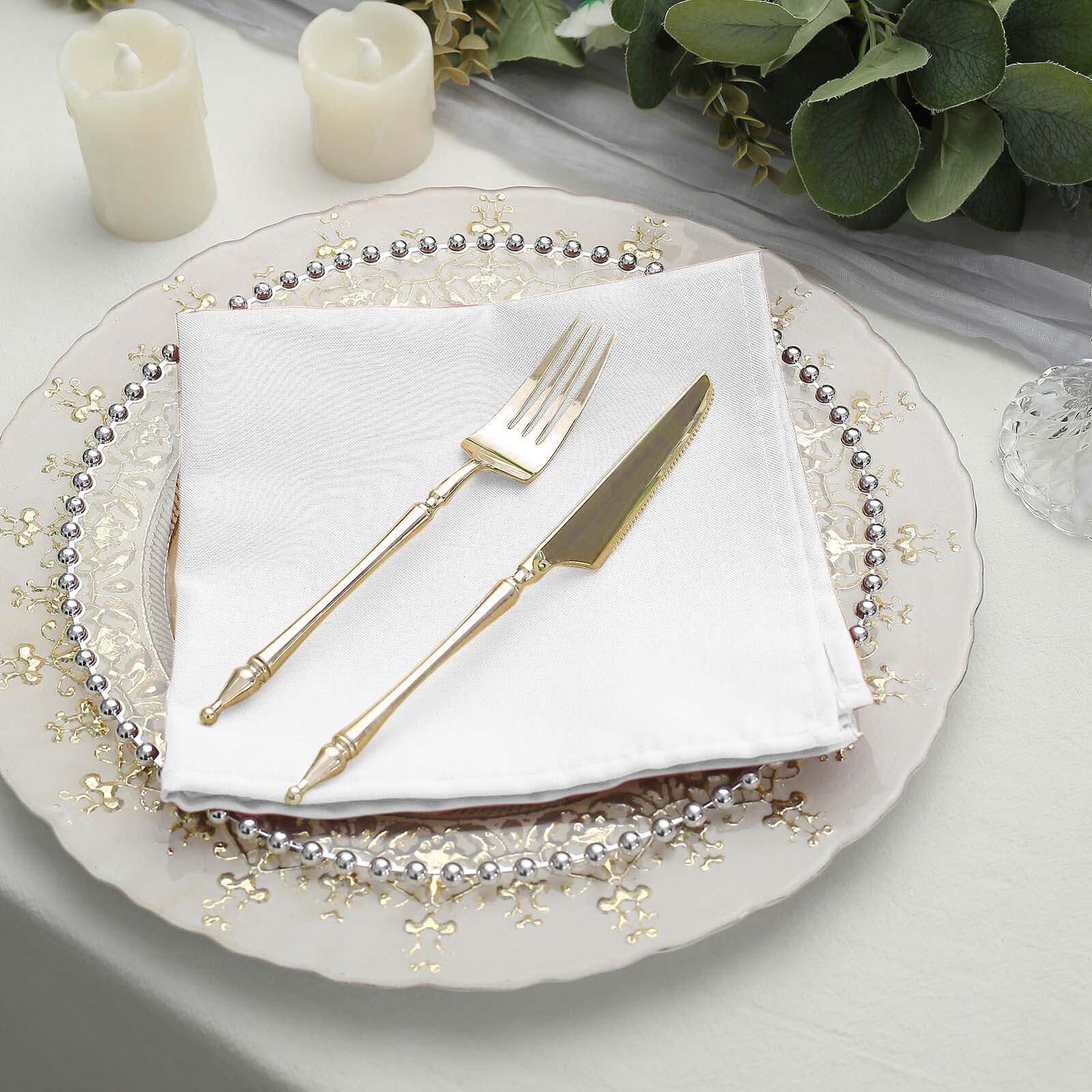 5 Pack Polyester 17"x17" Napkins White - Durable & Wrinkle Resistant Dinner Napkins for Everyday Dining & Events