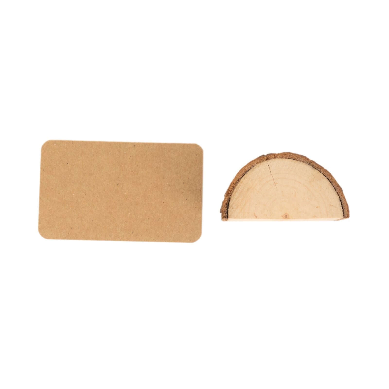 Set of 10 Wood Place Card Holders Rustic Semicircle Design Natural with Brown Paper - Wedding Table Number Display 2.5"