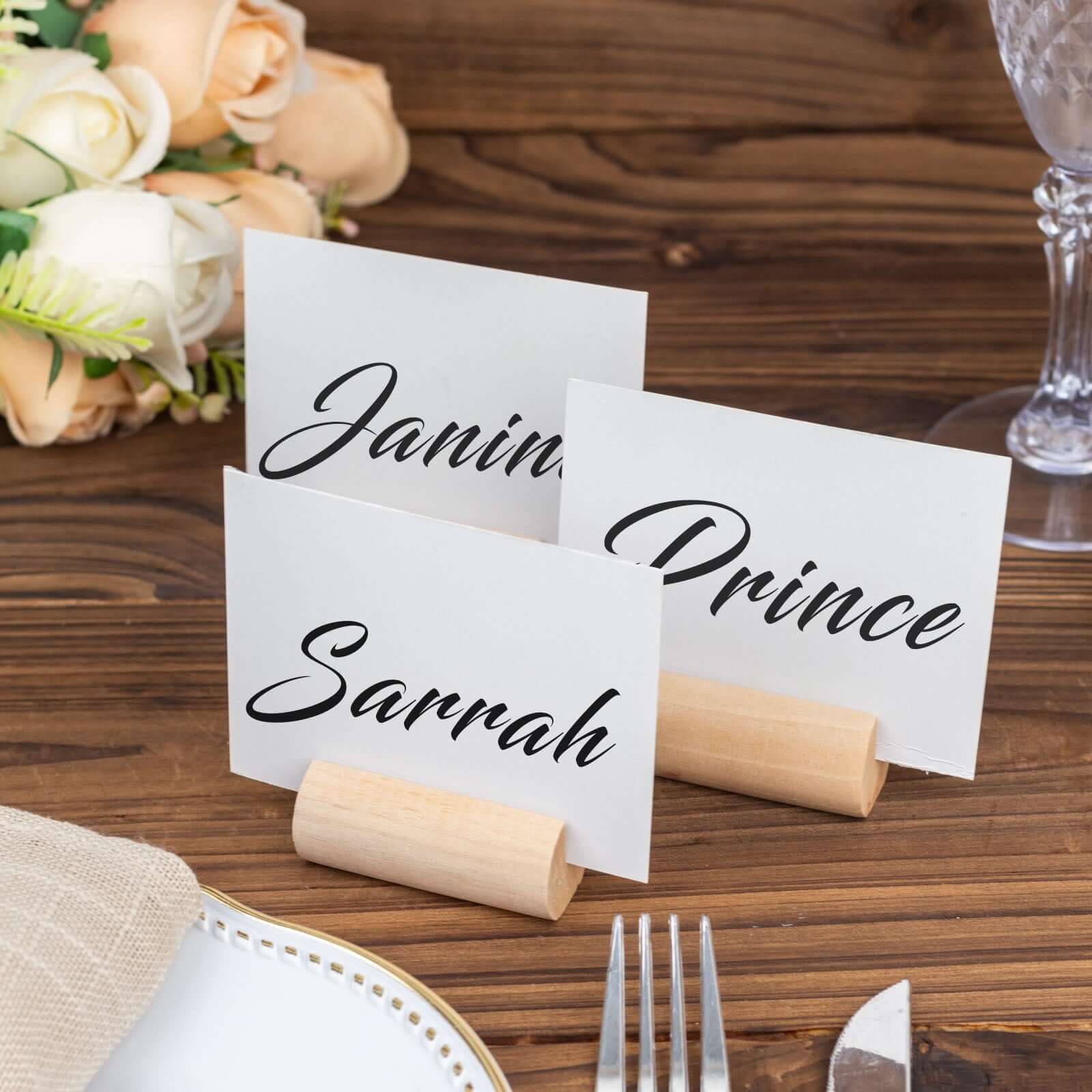 10-Pack Wooden Place Card Holders Farmhouse Cylindrical Design Natural - Rustic Table Number Stands 2"