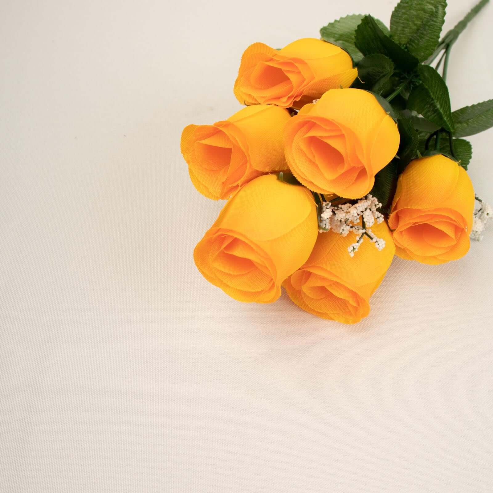 12 Bushes Orange Artificial Premium Silk Flower Rose Bud Bouquets