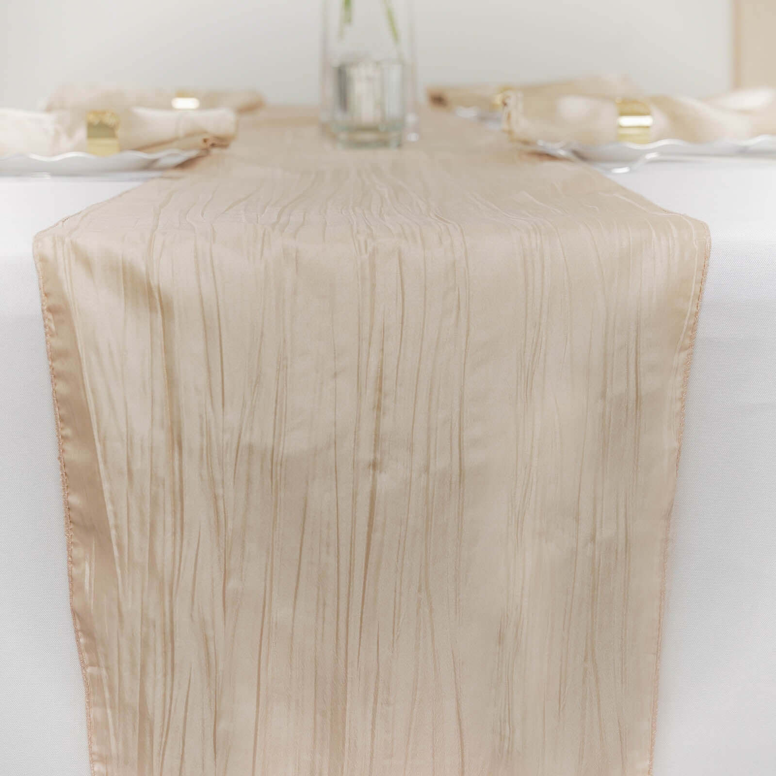 Taffeta 12"x108" Table Runner Beige - Accordion Crinkle Design