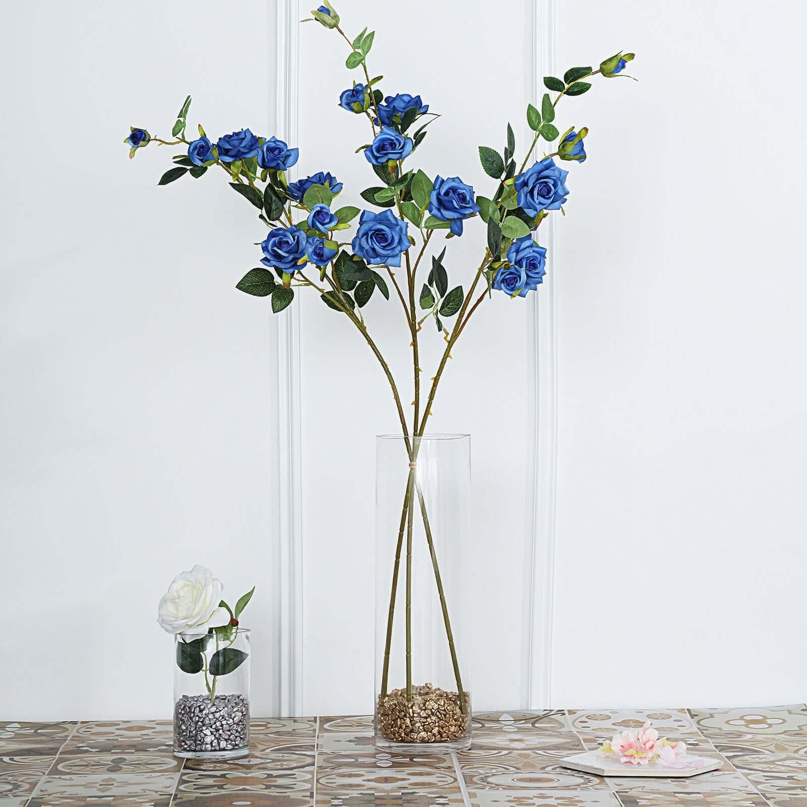 2 Stems 38" Tall Royal Blue Artificial Silk Rose Flower Bouquet Bush