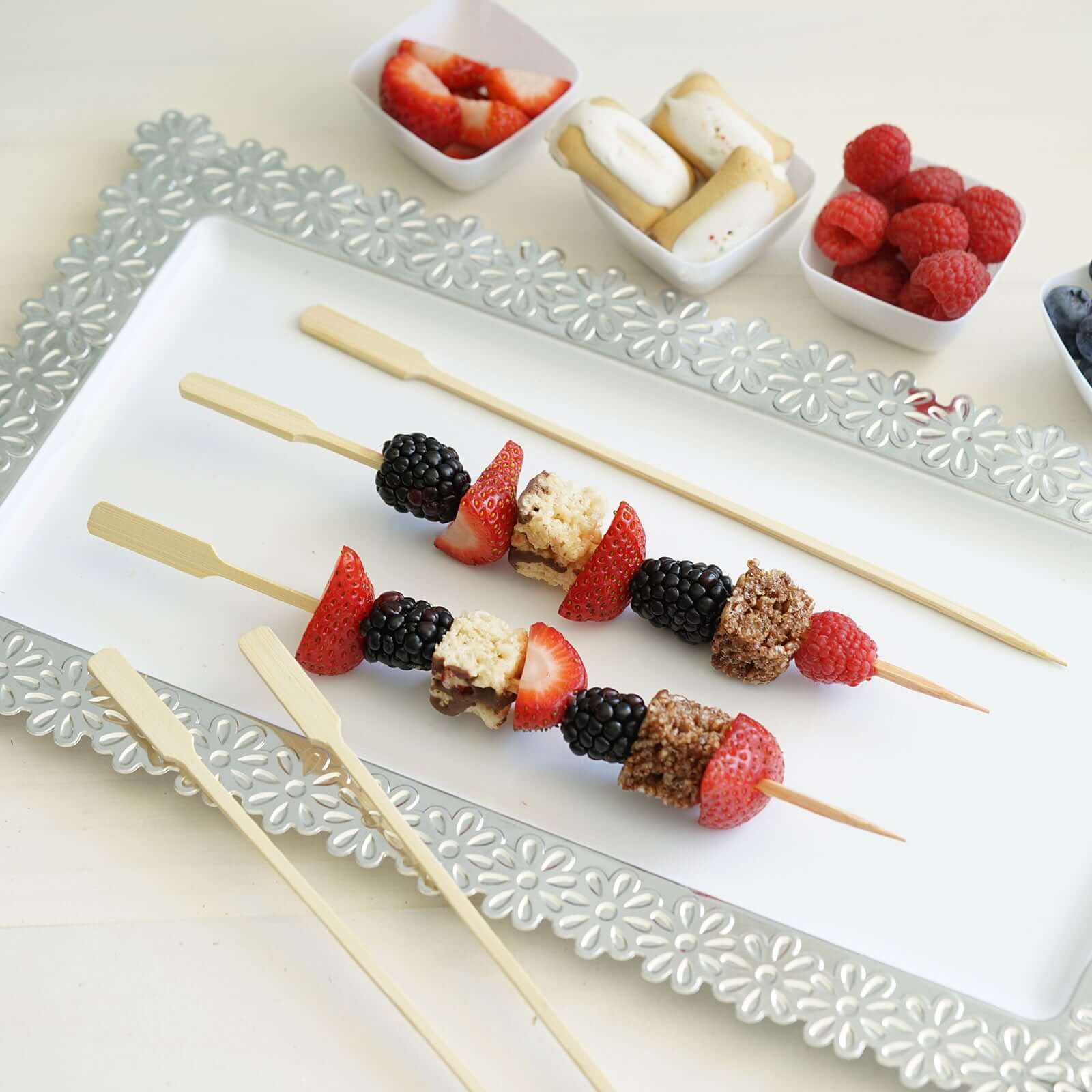 100-Pack Bamboo Cocktail Sticks Paddle Decorative Top Design - Eco Friendly Party Picks 10"