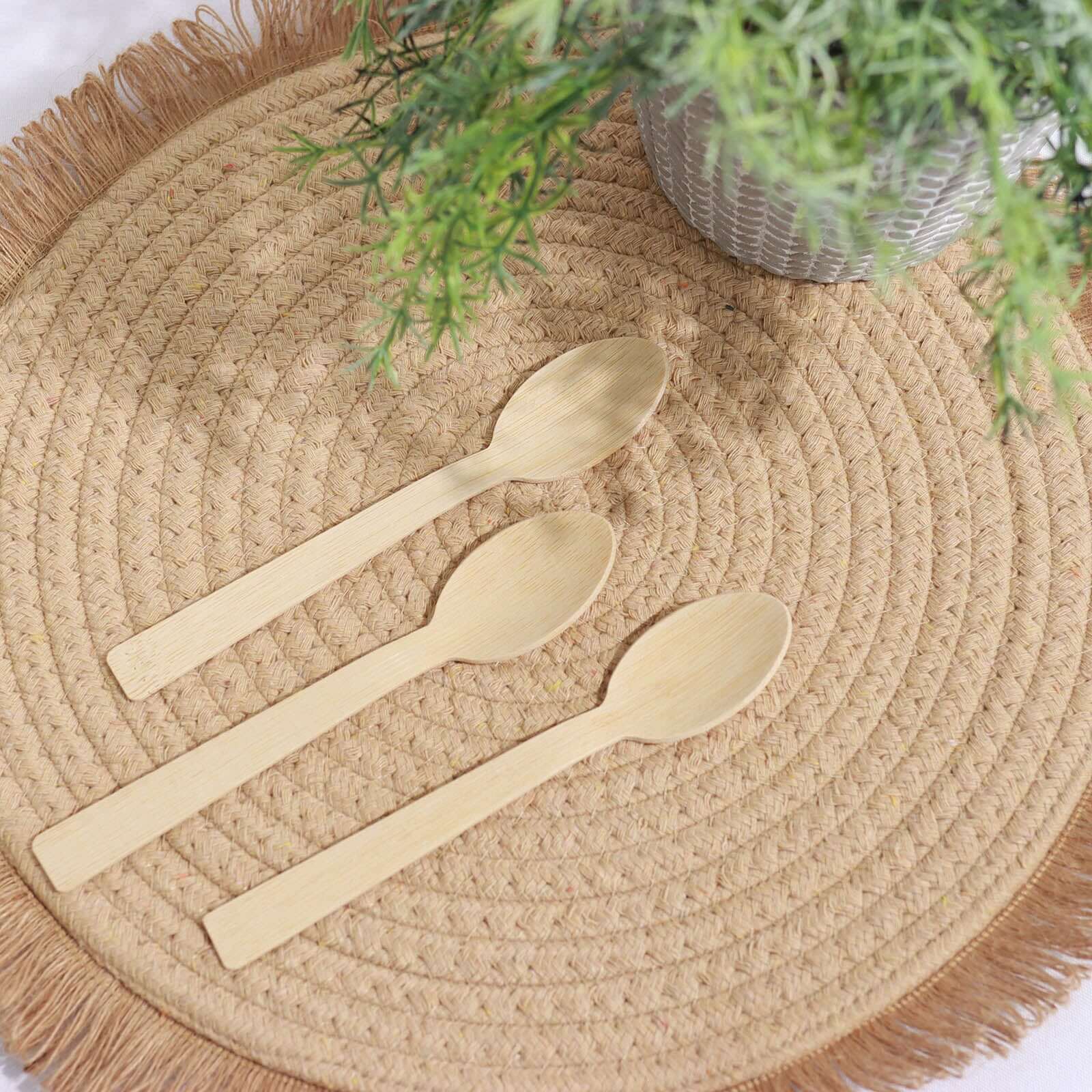25 Pack 7" Eco Friendly Bamboo Disposable Picnic Spoons, Cutlery