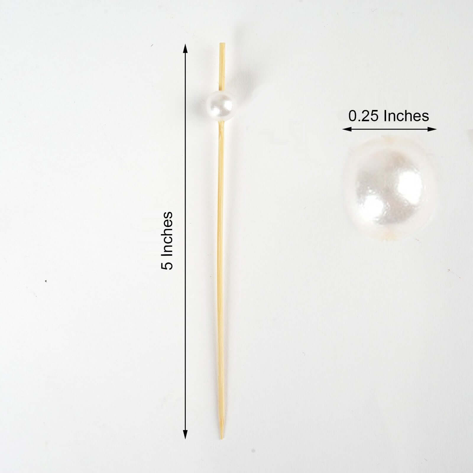 100-Pack Bamboo Cocktail Picks Natural Pearl Decorative Top Design - Eco Friendly Stir Sticks 5"