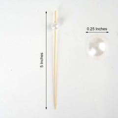 100-Pack Bamboo Cocktail Picks Natural Pearl Decorative Top Design - Eco Friendly Stir Sticks 5"