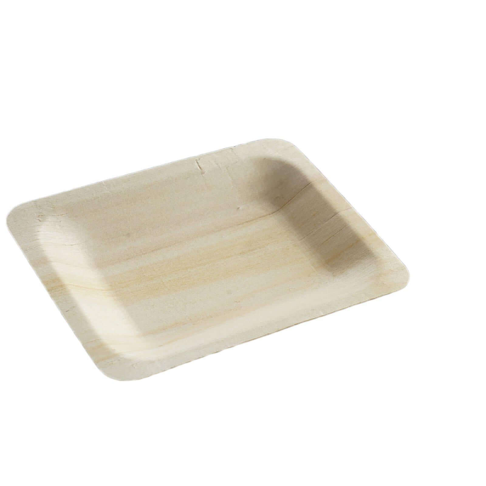 25-Pack Birchwood 4"x5" Rectangle Dessert Plates - Natural Eco Friendly Wooden Disposable Plates for Farmhouse-Style Events, Parties & Gatherings