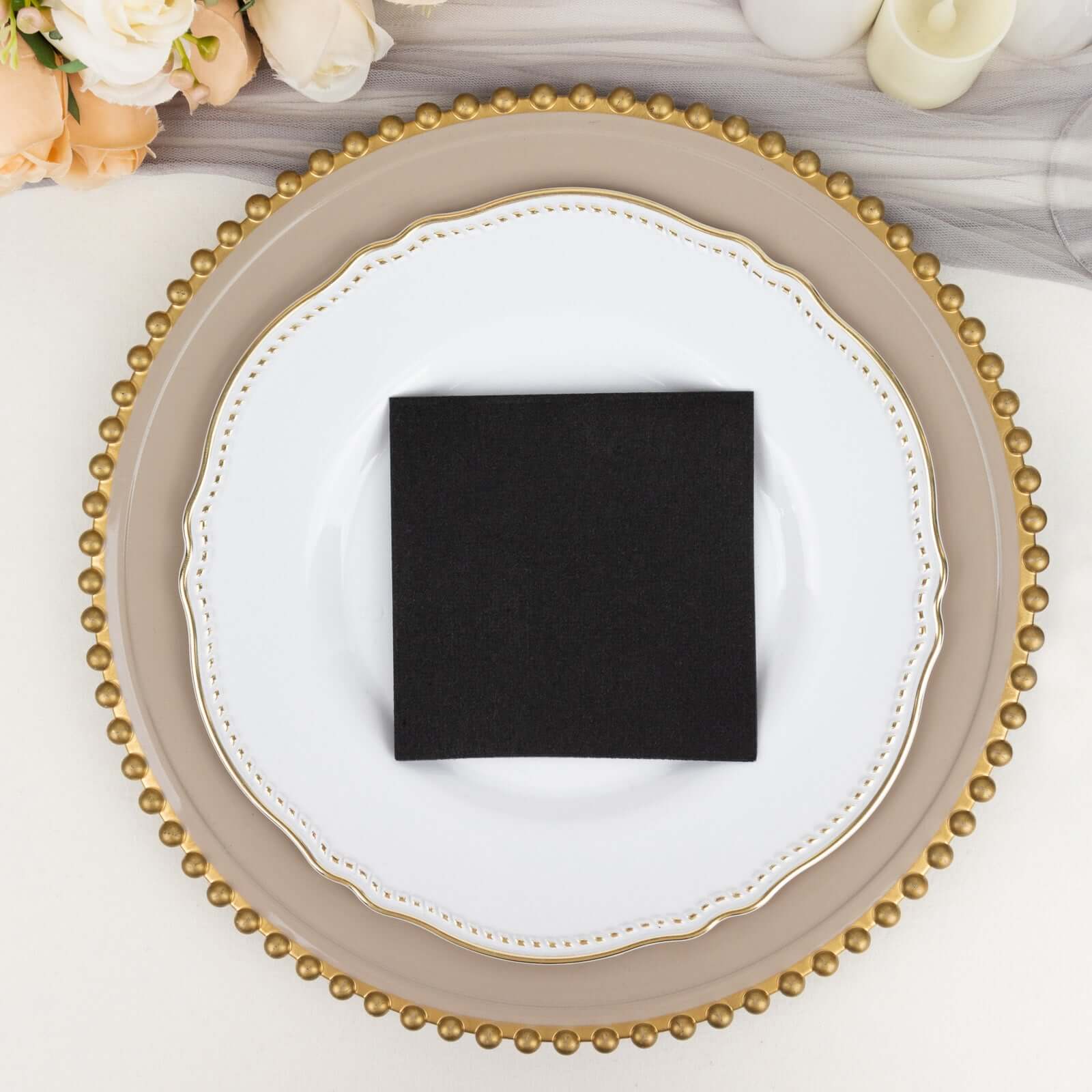 20-Pack Paper Linen-Like Cocktail Napkins Black - Disposable 5"x5" Airlaid Soft Napkins for Events