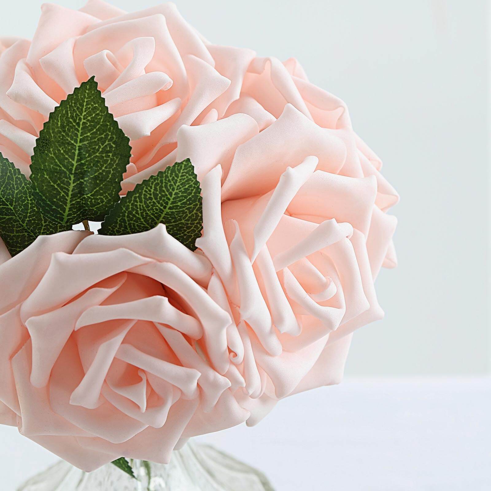 24 Roses 5" Blush Artificial Foam Flowers With Stem Wire and Leaves