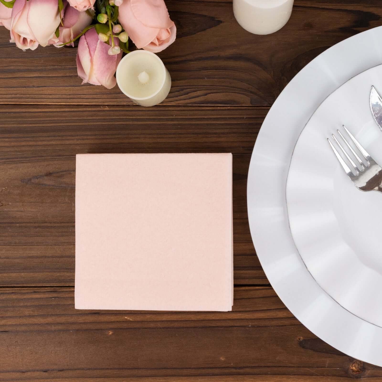 20-Pack Paper Linen-Like Cocktail Napkins Blush - Disposable 5"x5" Airlaid Soft Napkins