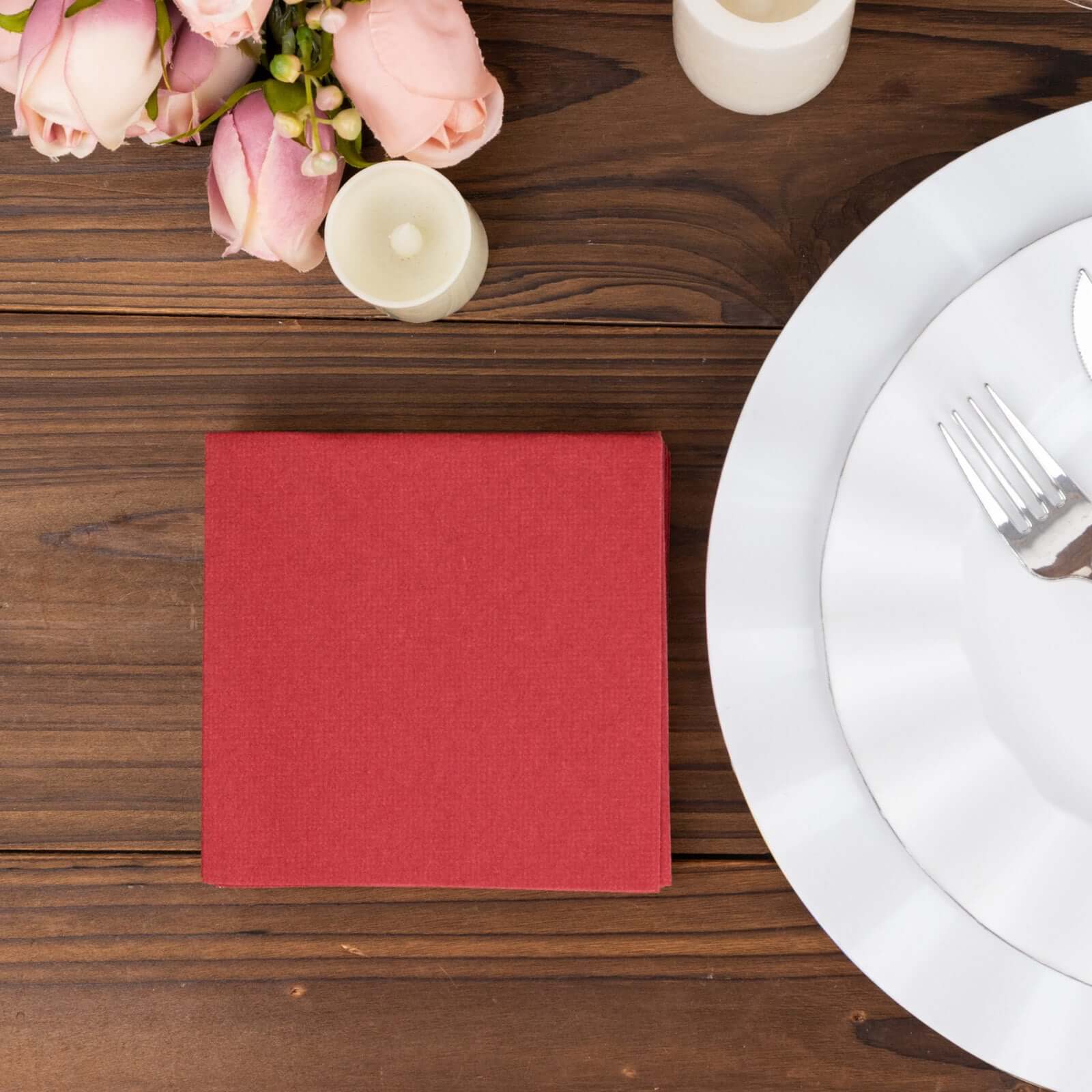 20-Pack Paper Linen-Like Cocktail Napkins Burgundy - Disposable 5"x5" Airlaid Soft Napkins