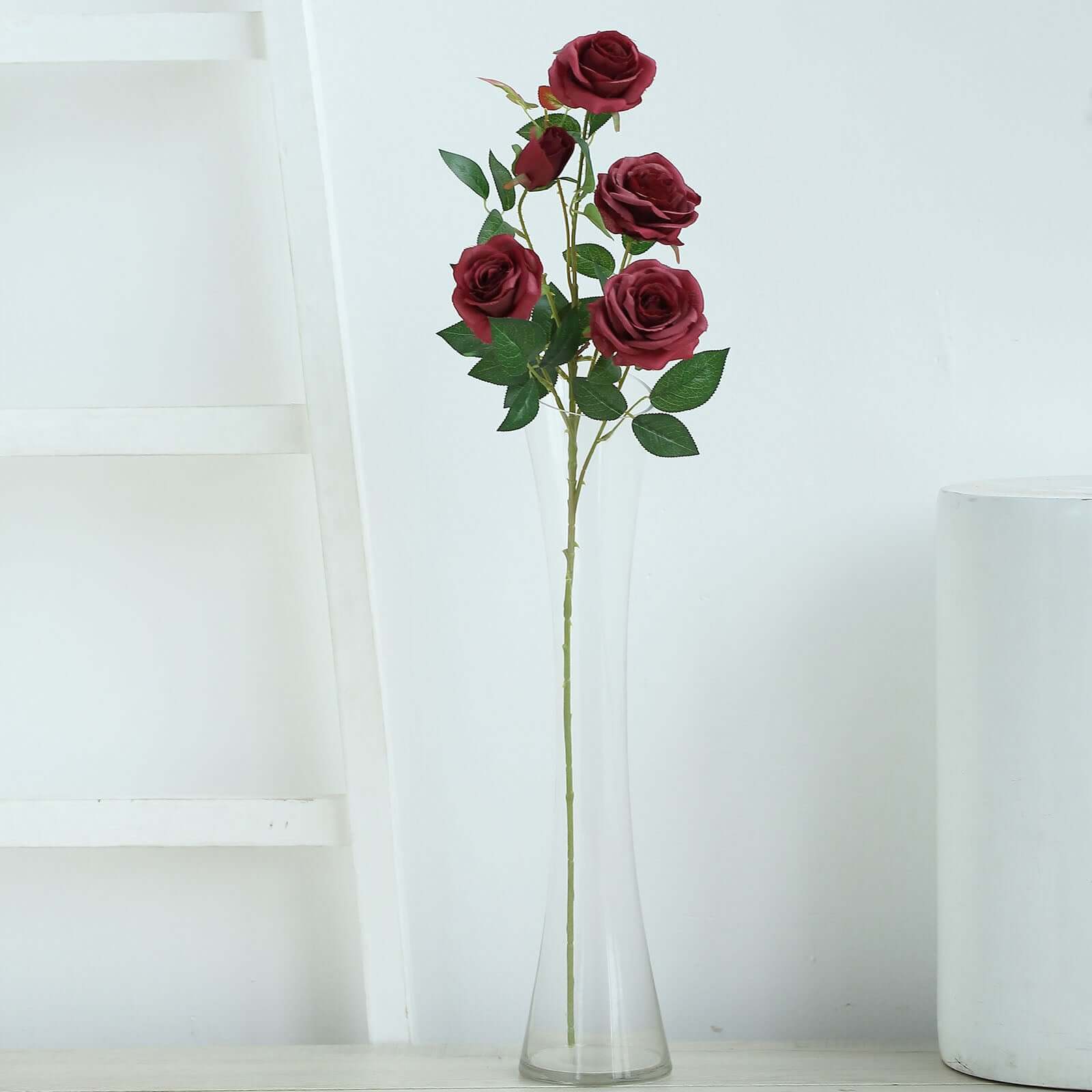 2 Bouquets 33" Tall Burgundy Artificial Silk Rose Flower Bush Stems