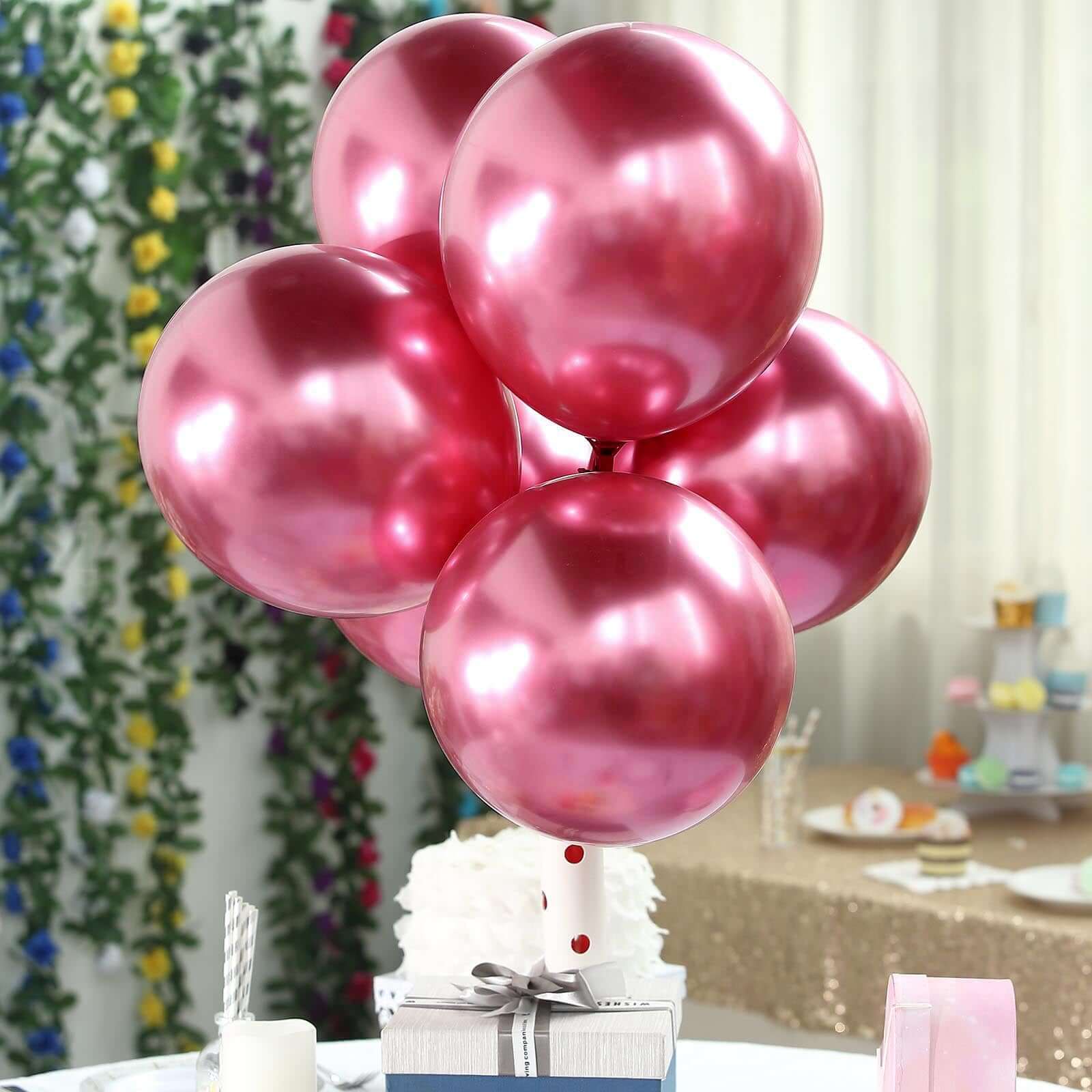 25 Pack 12" Metallic Chrome Pink Latex Helium or Air Party Balloons