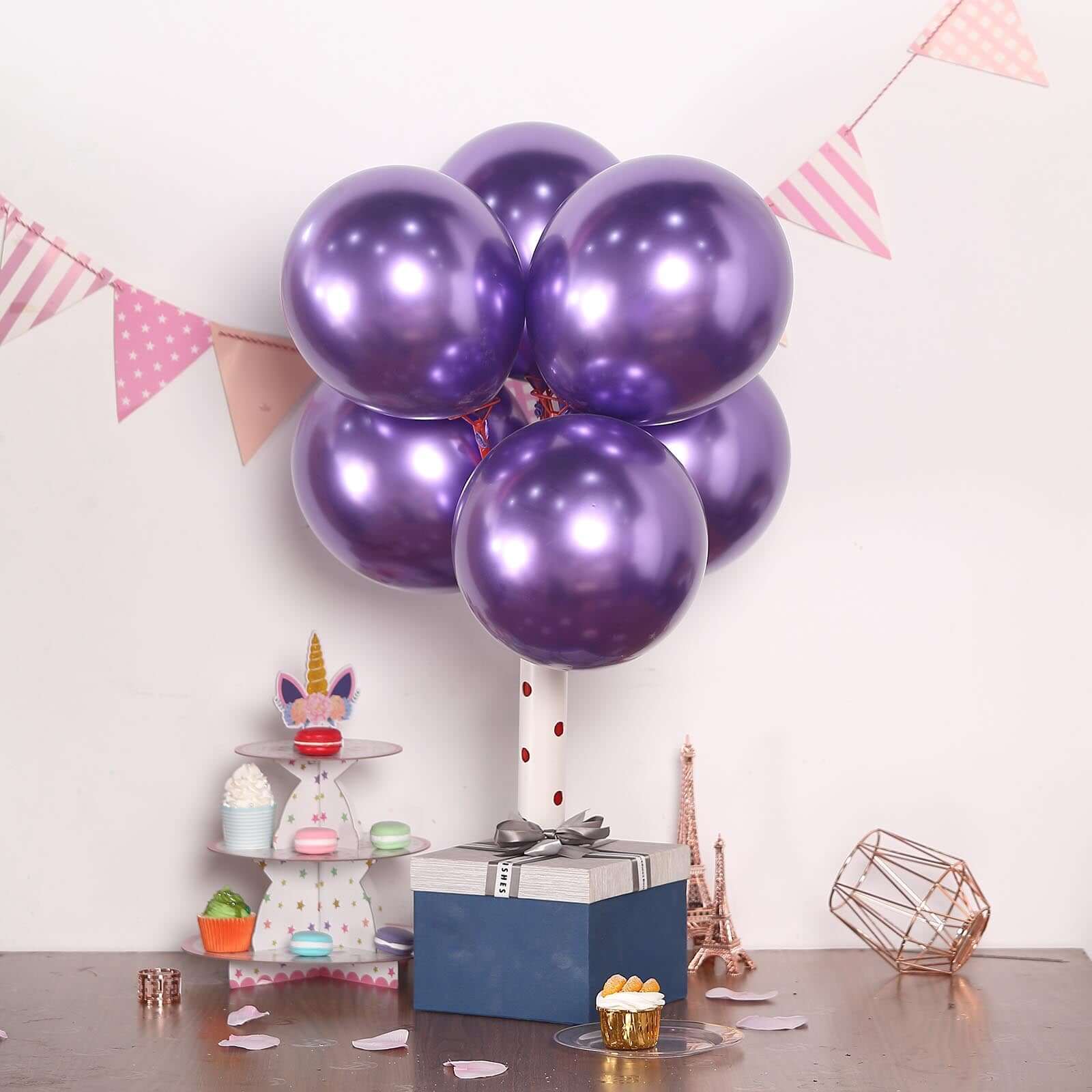 25 Pack 12" Metallic Chrome Purple Latex Helium Air Party Balloons