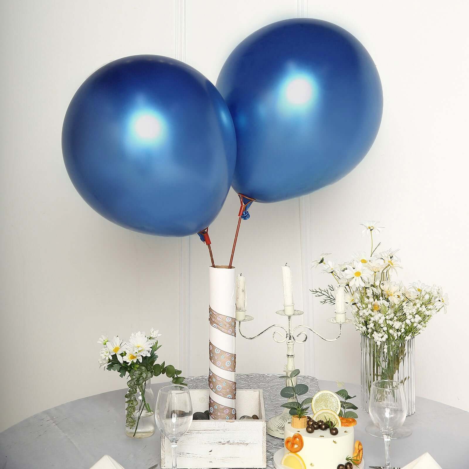 5 Pack 18" Metallic Chrome Royal Blue Latex Helium or Air Balloons