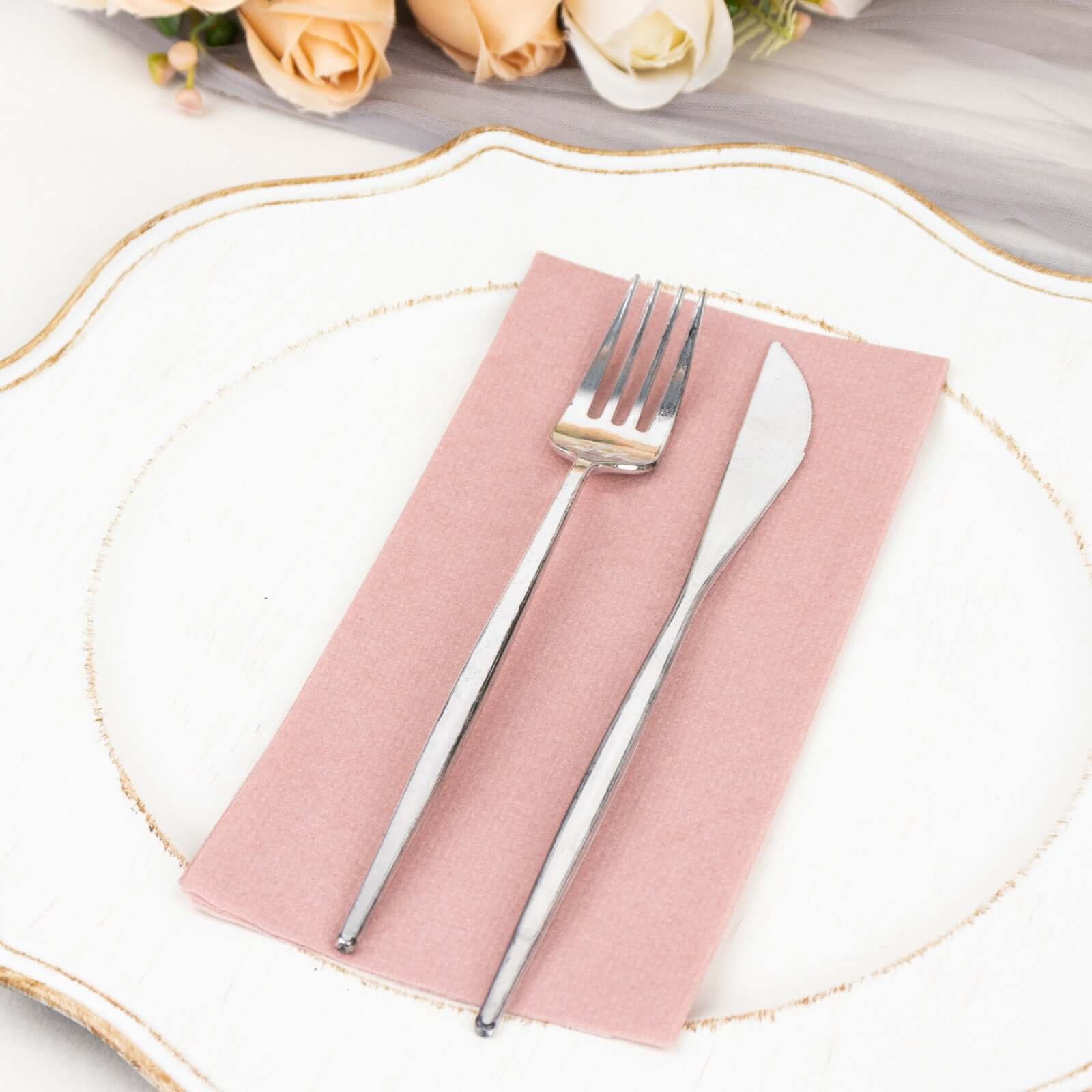 20-Pack Paper Linen-Like Napkins Dusty Rose - Disposable Hygienic Airlaid Guest Towels 8.5"x4"