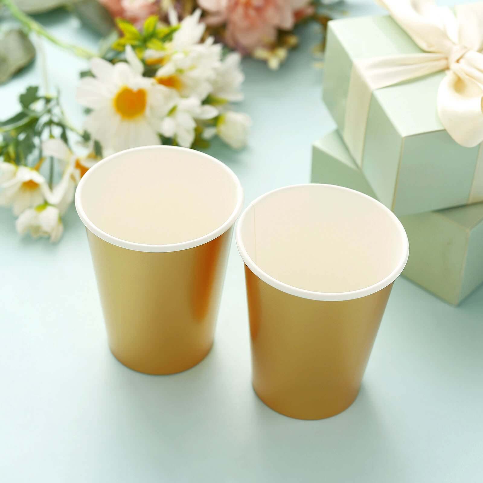 24-Pack Paper Cups in Metallic Gold - Stylish Disposable Party Cups for Hot & Cold Beverages 9oz