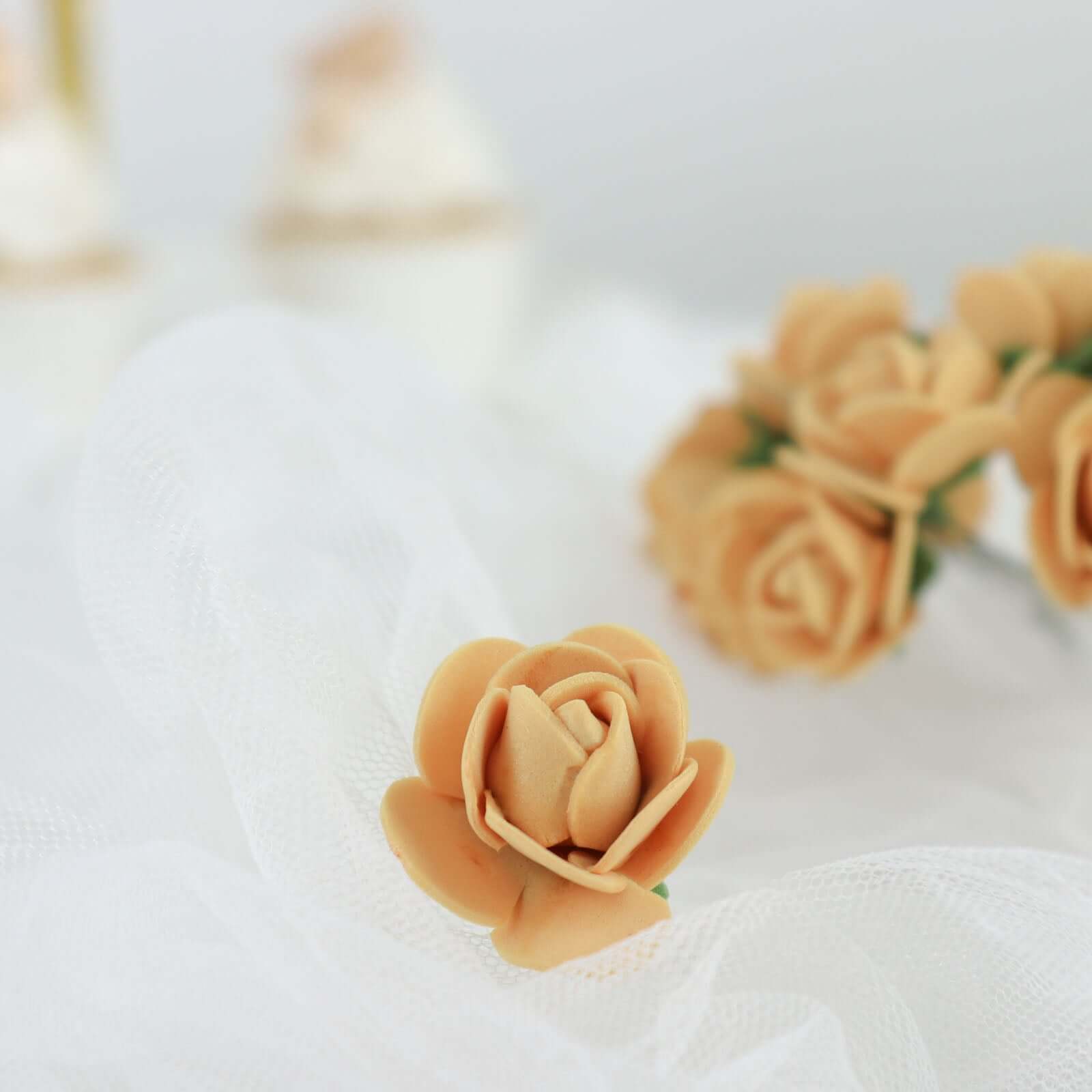 48 Roses 1" Gold Real Touch Artificial DIY Foam Rose Flowers With Stem, Craft Rose Buds