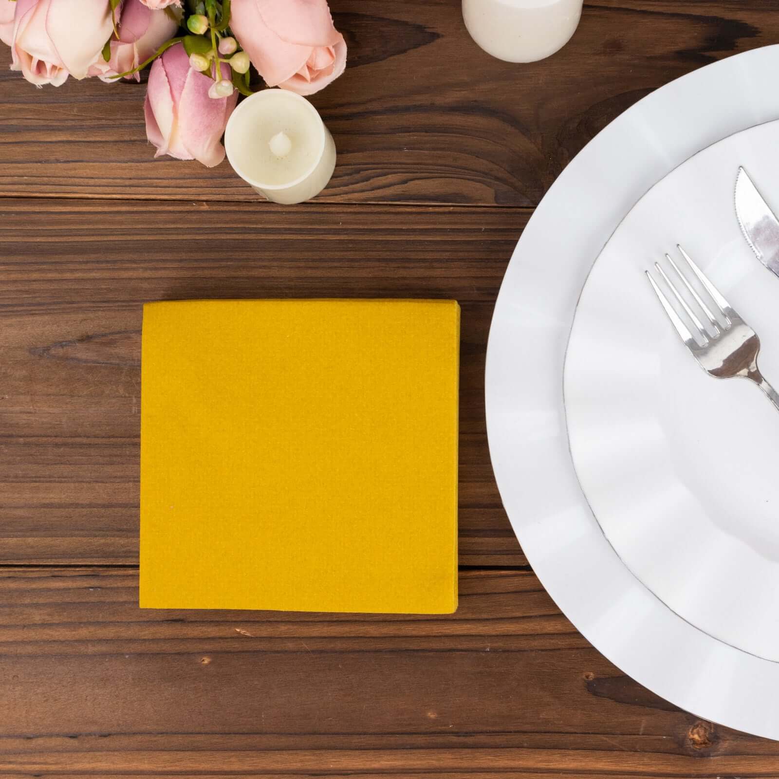 20-Pack Paper Linen-Like Cocktail Napkins Gold - Disposable 5"x5" Airlaid Soft Napkins