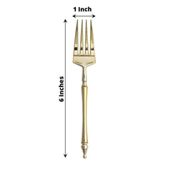 24-Pack Plastic Dessert Forks with Roman Column Handle Gold - European Style Disposable Utensils 6"