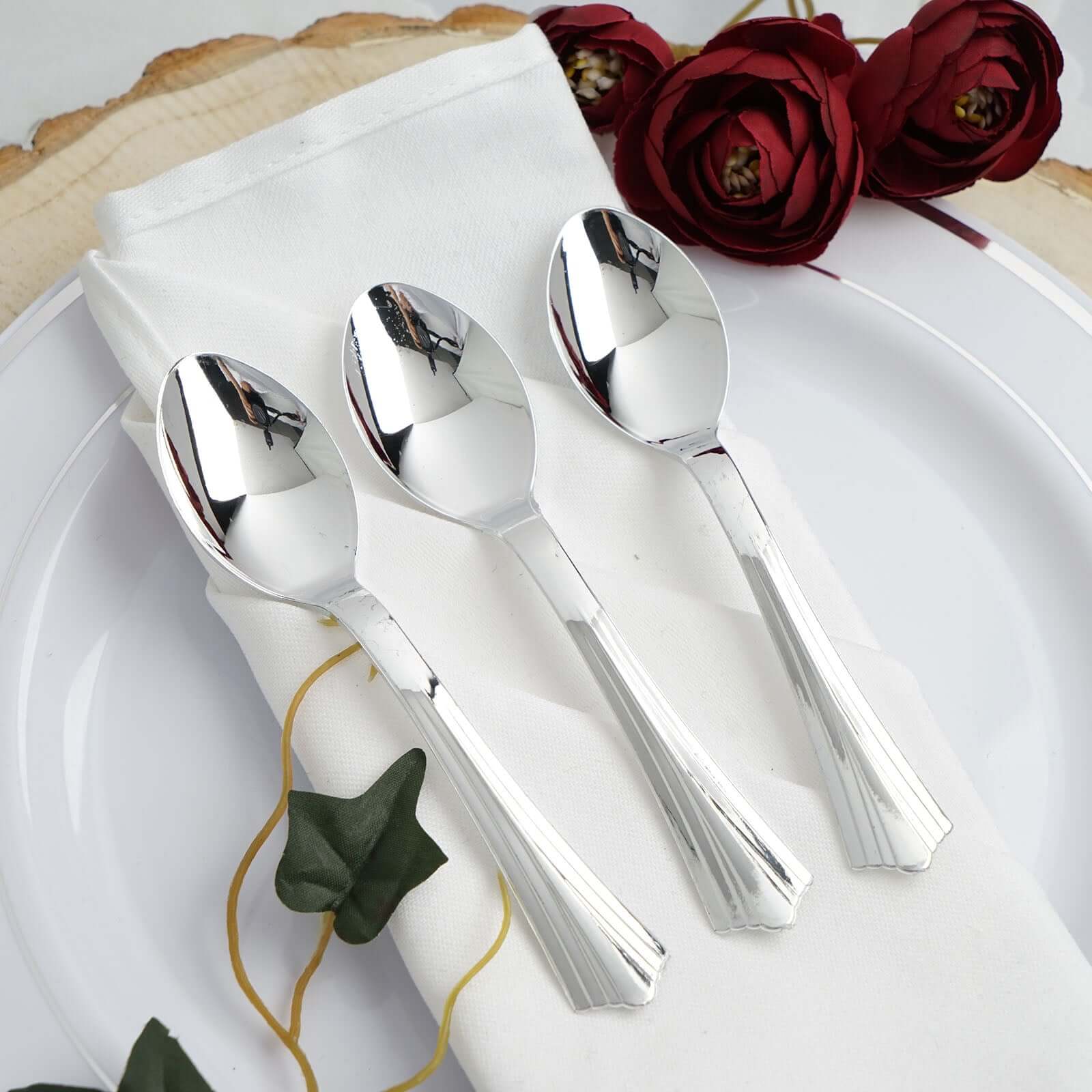 36-Pack Plastic Tea Coffee Spoons Light Silver Heavy Duty with Fluted Handles - Durable Disposable Cutlery 5"