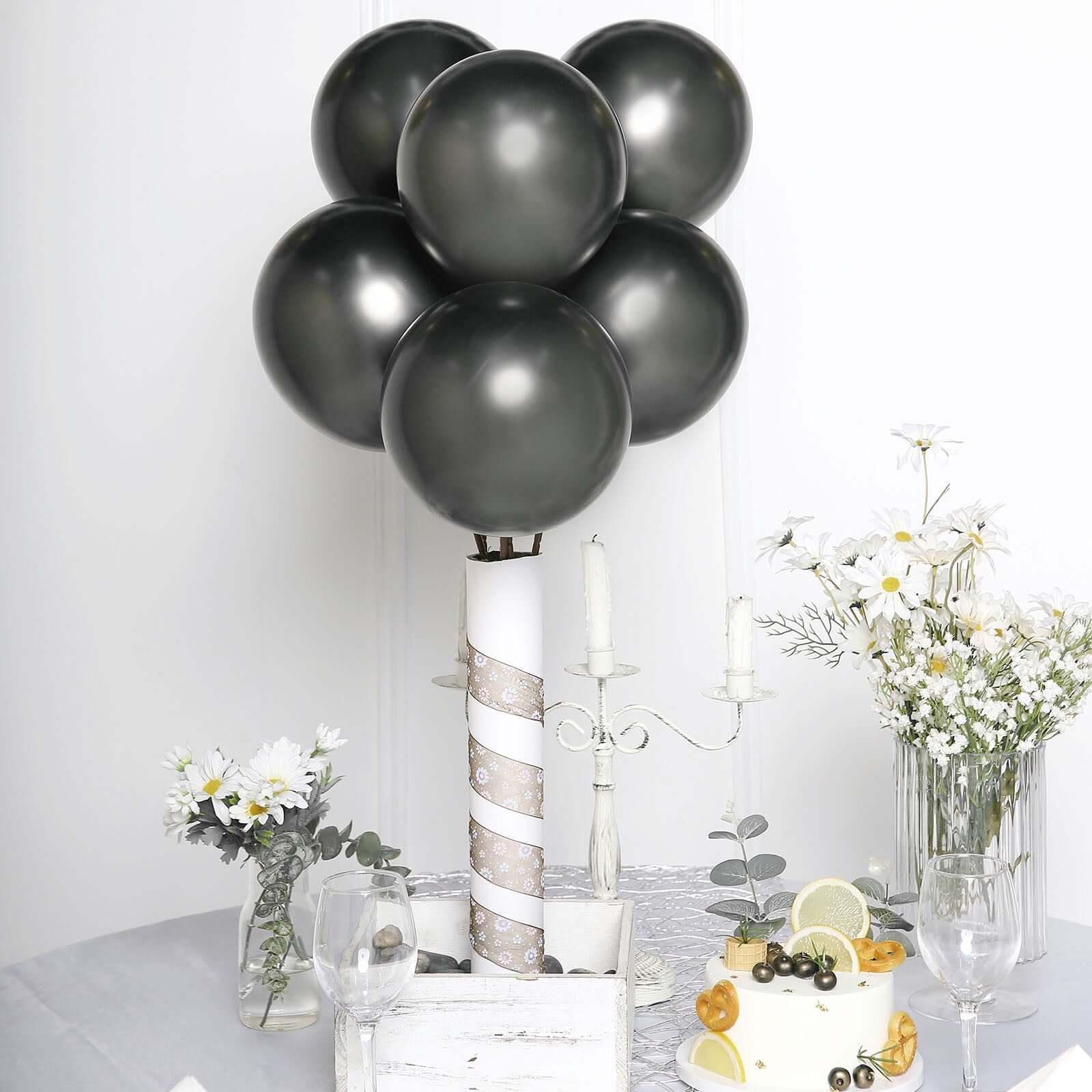 25 Pack 12" Metallic Chrome Charcoal Gray Latex Helium Air Balloons