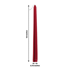 12-Pack Taper Candles Premium Wax Design Metallic Red - Unscented Candles for Upscale Settings 10"