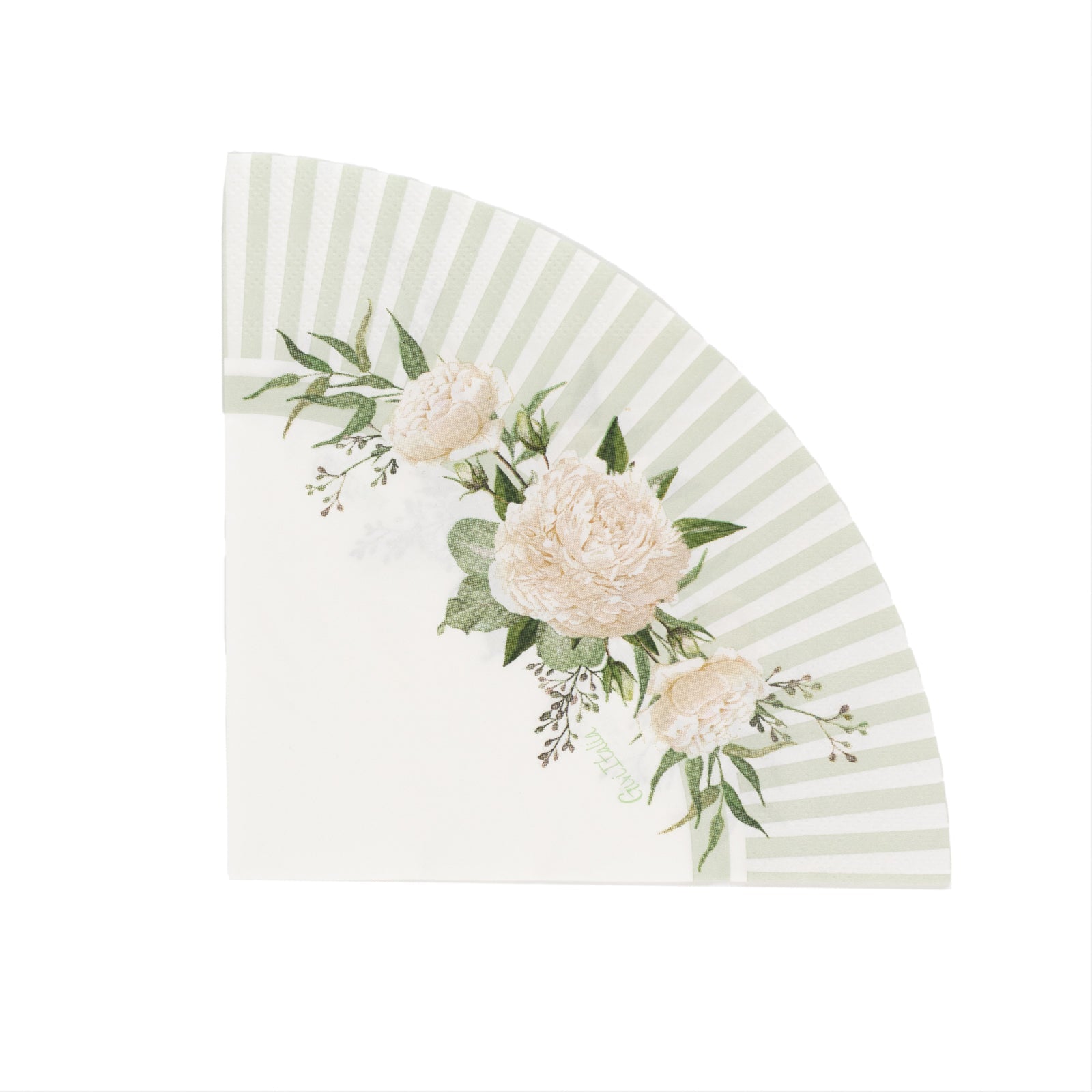 25-Pack Round Paper Cocktail Napkins with Floral Lined Pattern White/Sage Green - Disposable 2 Ply Beverage Napkins 12"