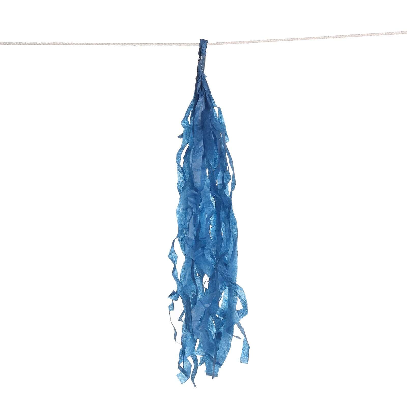 12 Pack Pre-Tied Navy Blue Paper Fringe Tassels With Garland String Hanging Streamer Banner