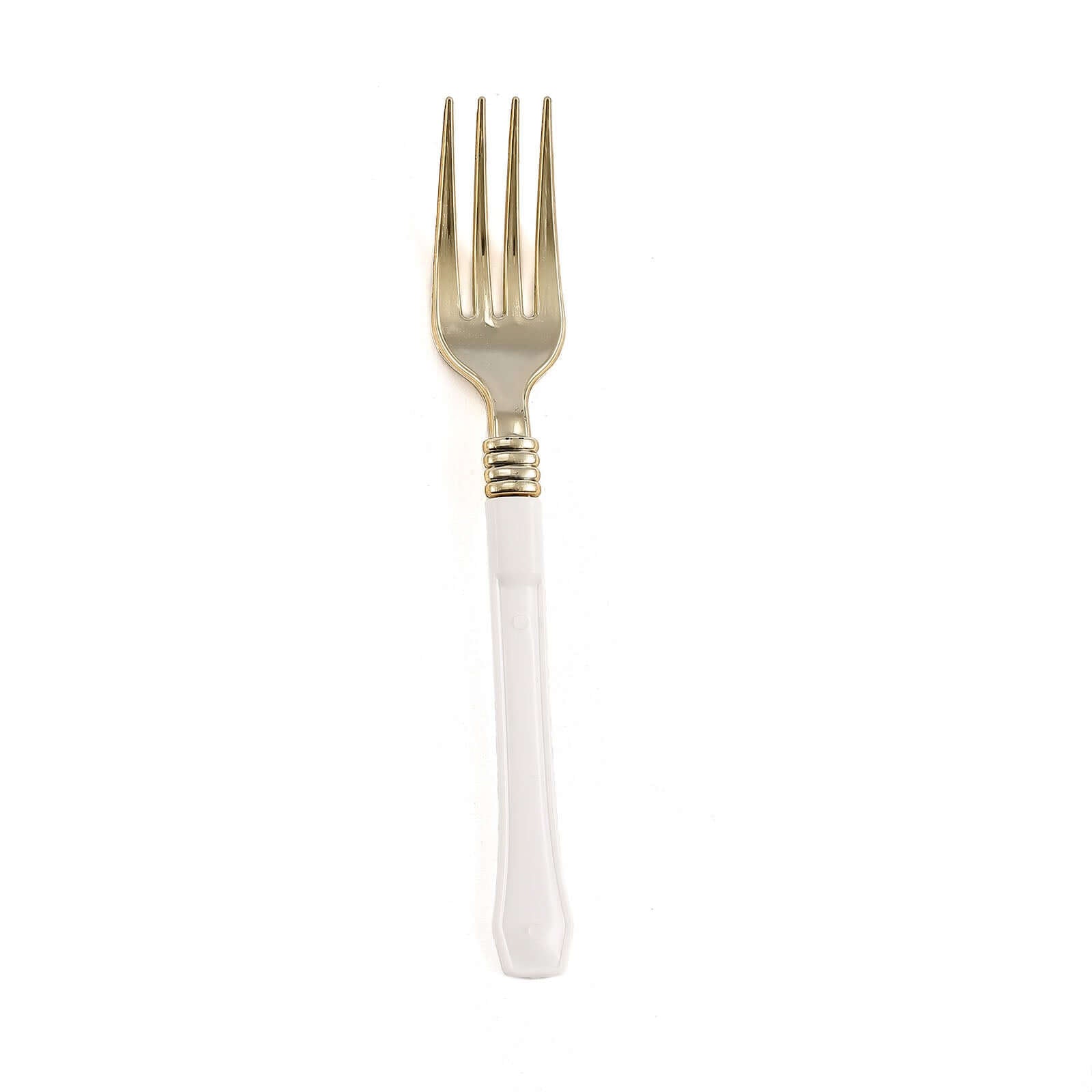 24-Pack Plastic Forks Gold with White Handles - Durable Food Safe Disposable Silverware for Lunch Buffets & Catering Services 7"