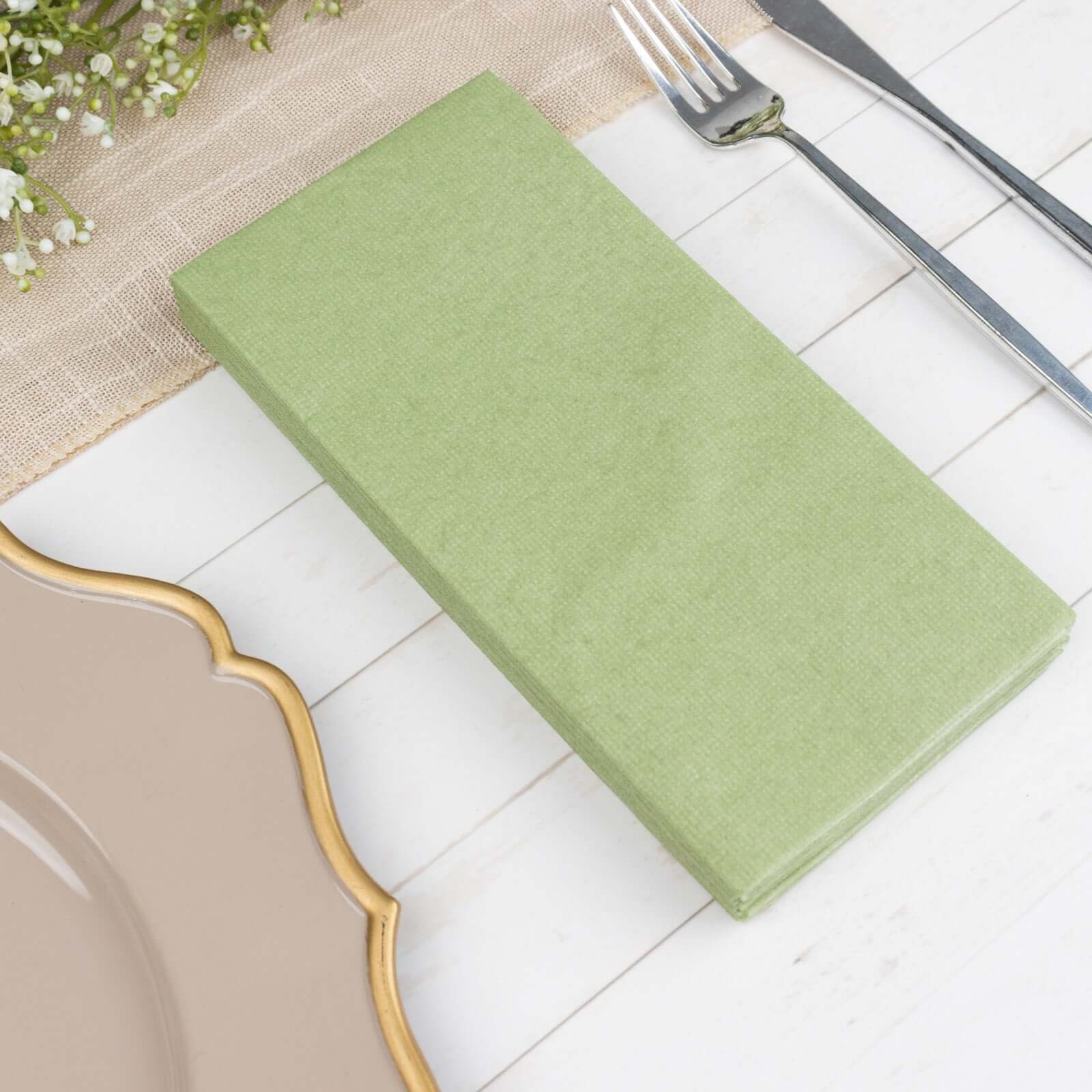 20-Pack Paper Linen-Like Napkins Sage Green - Disposable Hygienic Airlaid Guest Towels 8.5"x4"