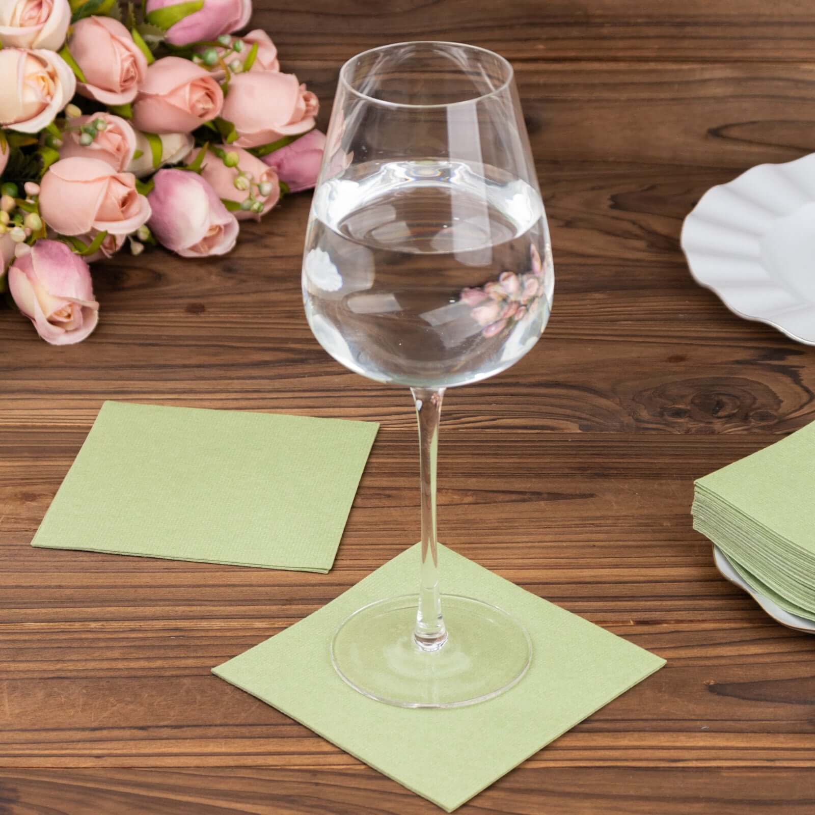 20-Pack Paper Linen-Like Cocktail Napkins Sage Green - Disposable 5"x5" Airlaid Soft Napkins