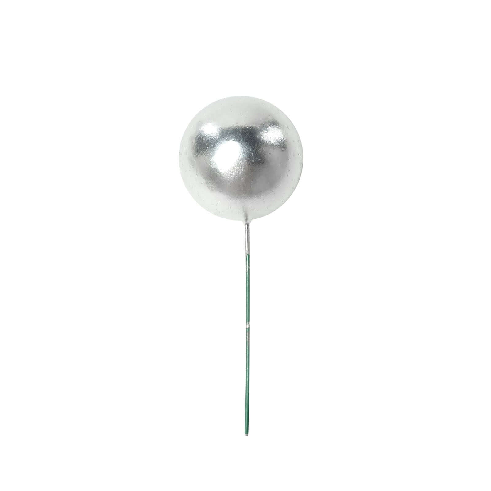 12 Pcs Cake Topper Picks Faux Pearl Ball Design Silver - Foam Balloon DIY Cupcake Decor Supplies Assorted Sizes