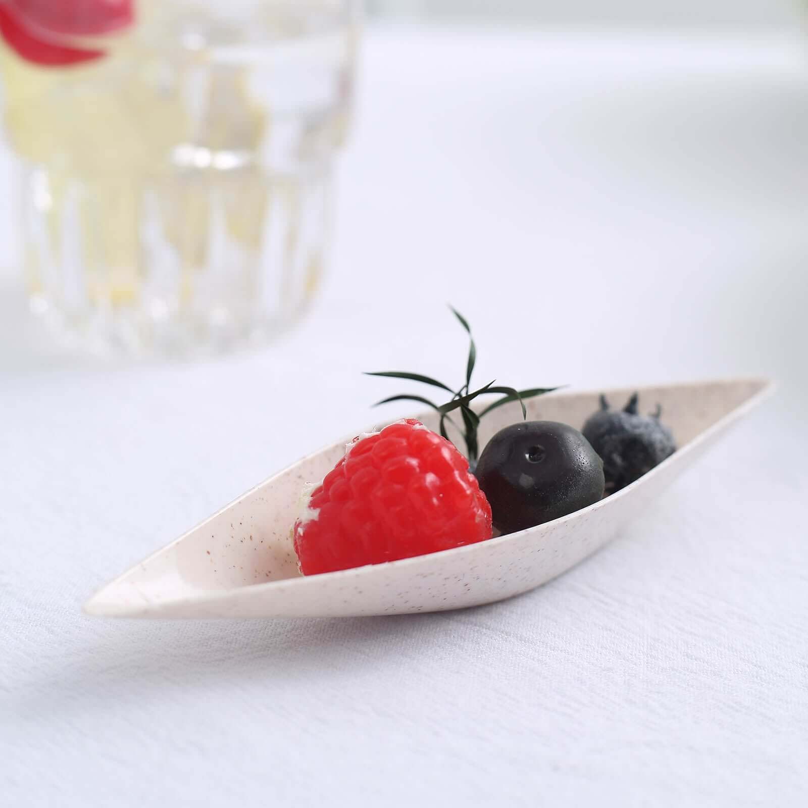 24-Pack Mini Wheat Straw Fiber Snack Plates Boat Shaped Biodegradable - Great for Desserts 5"