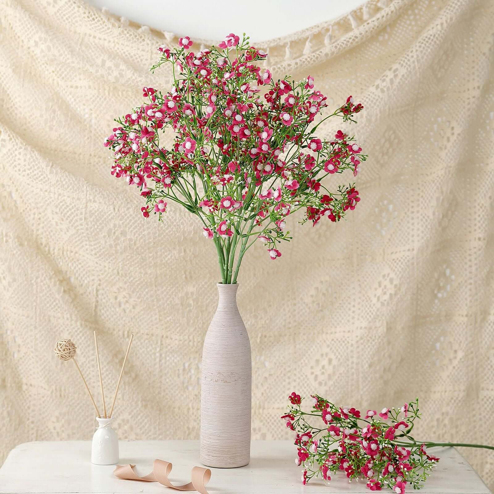 4 Stems 27" Fuchsia Artificial Silk Babys Breath Gypsophila Flowers