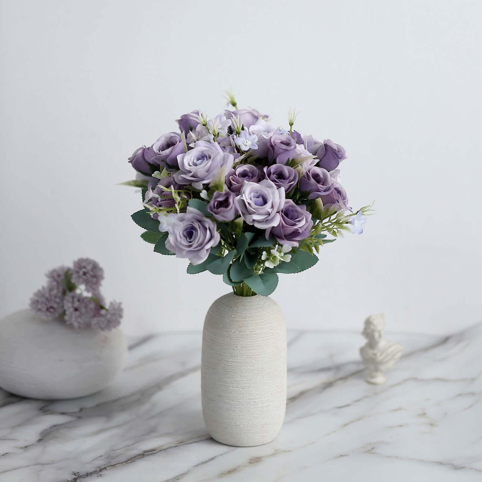 4 Bushes 12" Lavender Lilac Real Touch Artificial Silk Rose Flower Bouquet, Faux Bridal Flowers