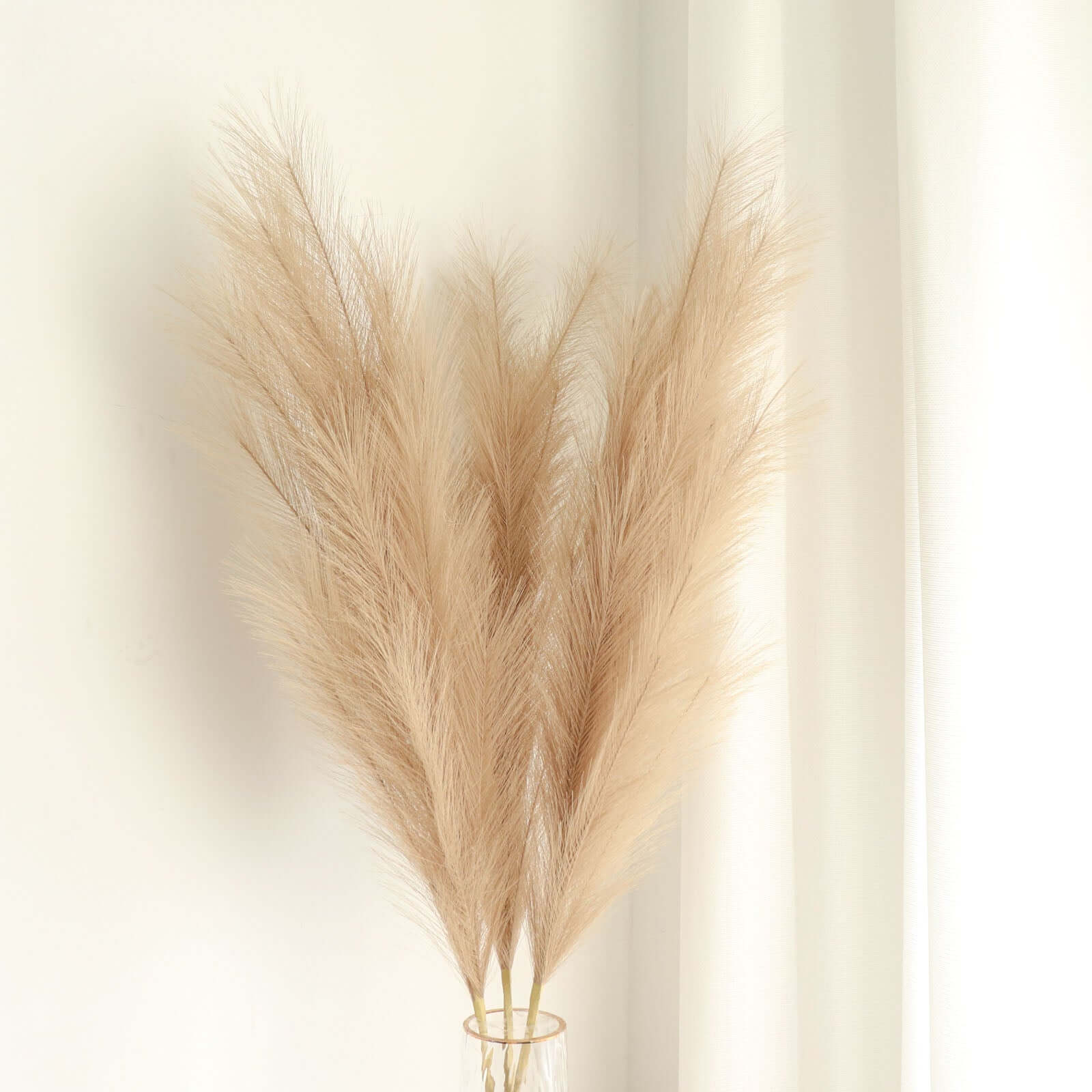 3 Stems Artificial Pampas Grass Decor Taupe - Soft Realistic Faux Ornamental Grass Branches for Rustic Boho Chic Backdrops Floral Styling & Vase Displays 44"