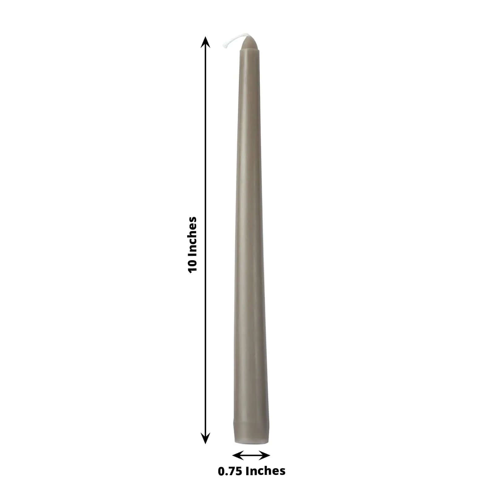 12-Pack Taper Candles Premium Wax Design Taupe - Unscented Candles for Upscale Settings 10"