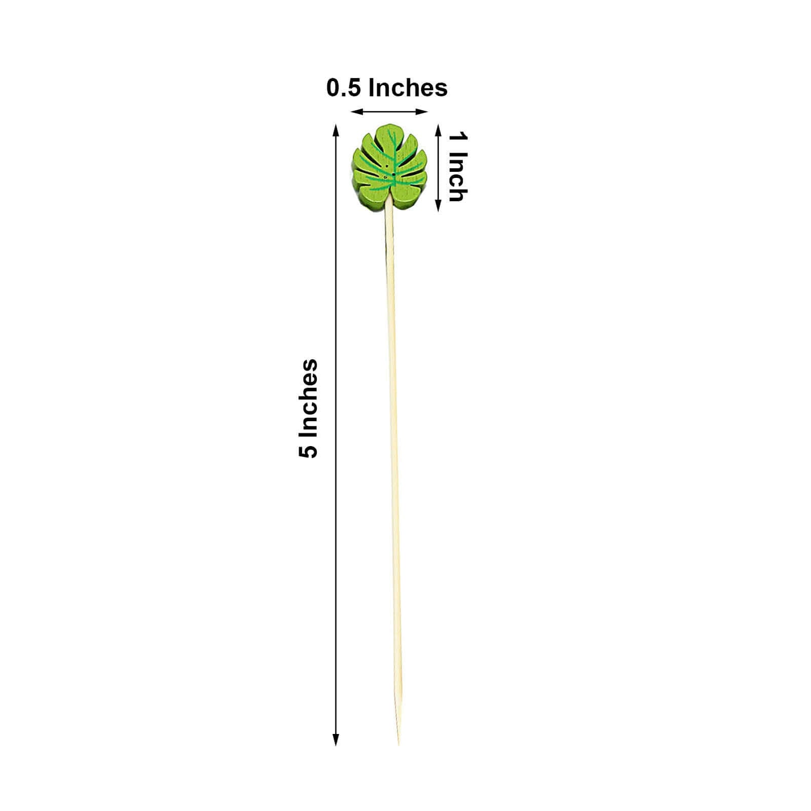100-Pack Bamboo Cocktail Sticks Tropical Leaf Decorative Top Design - Eco Friendly Party Picks 5"