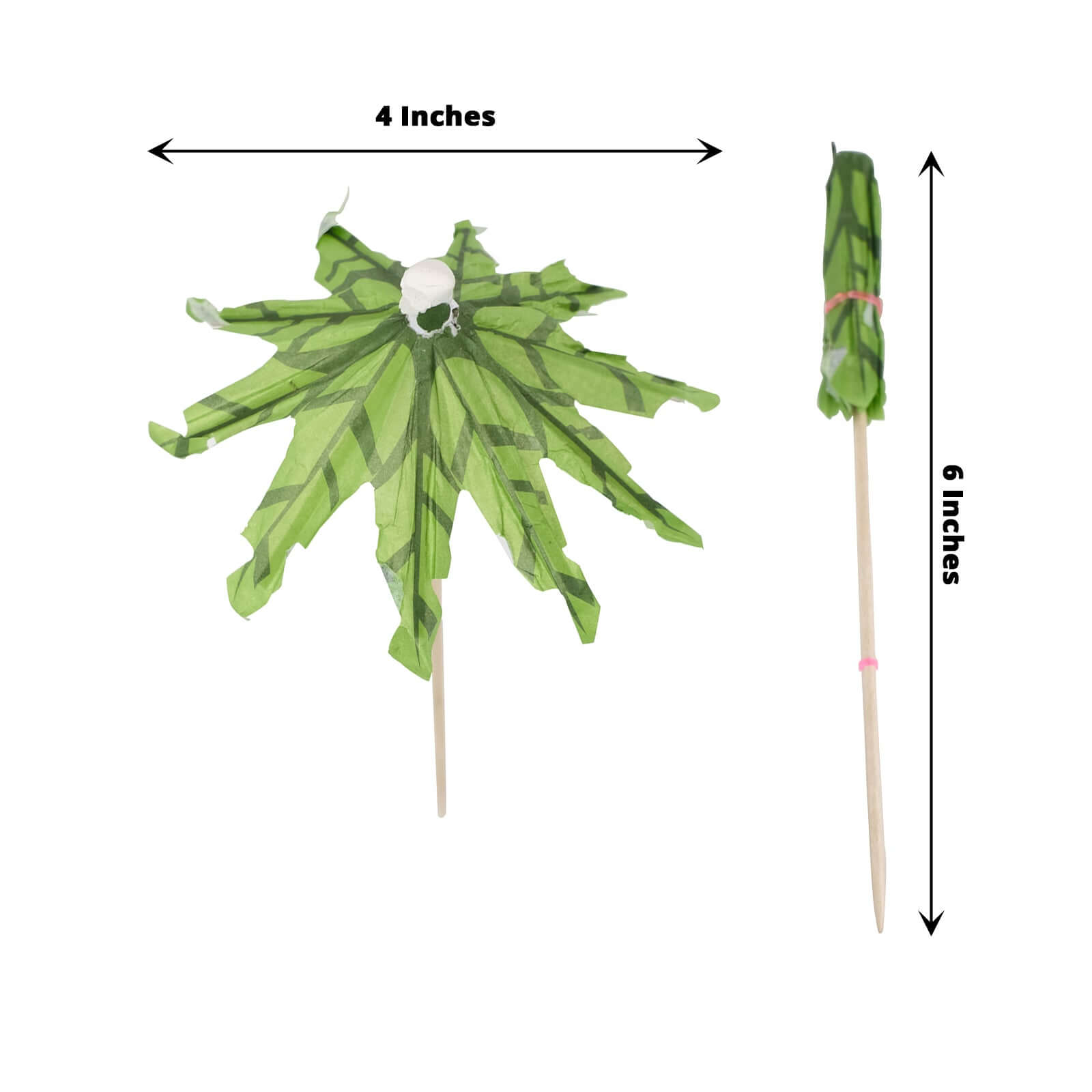 50-Pack Bamboo Cocktail Picks Tropical Leaf Parasol Design Green - Eco Friendly Disposable Drink Stick 6"