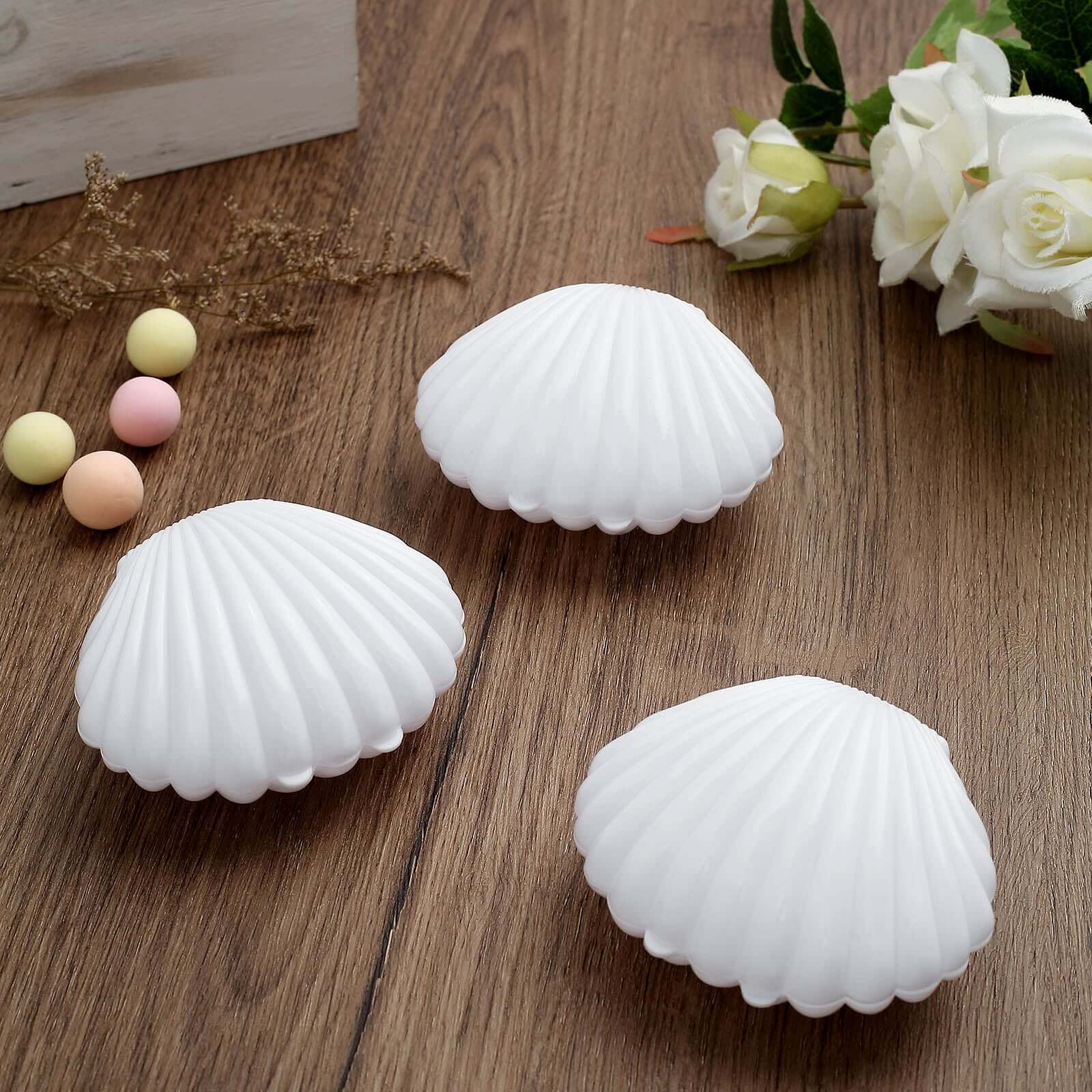 12-Pack Seashell Candy Container Gift Boxes White Beach Theme - Decorative Mini Favor Boxes for Jewelry 3.5"