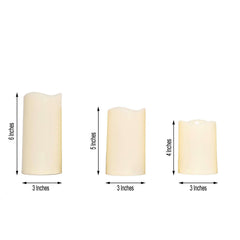 Set of 5 LED Flickering Pillar Candles Color Changing Ivory with Remote - Battery Operated 4", 5", 6"