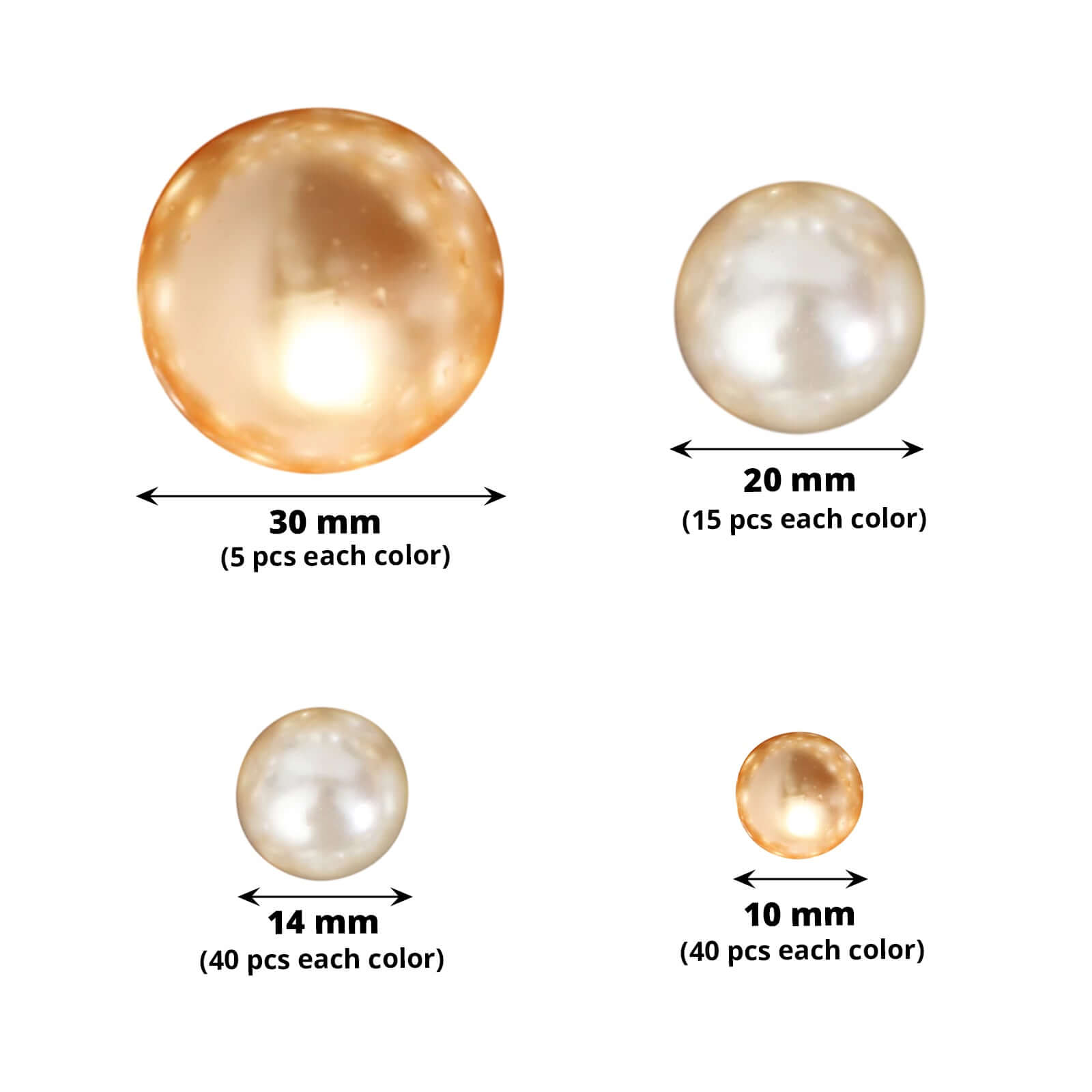 200Pcs Assorted Pearl Beads Vase Fillers in Off White and Gold - Lustrous DIY Craft Bead Set