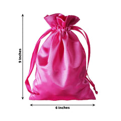12 Pack 6"x9" Fuchsia Satin Drawstring Wedding Party Favor Gift Bags