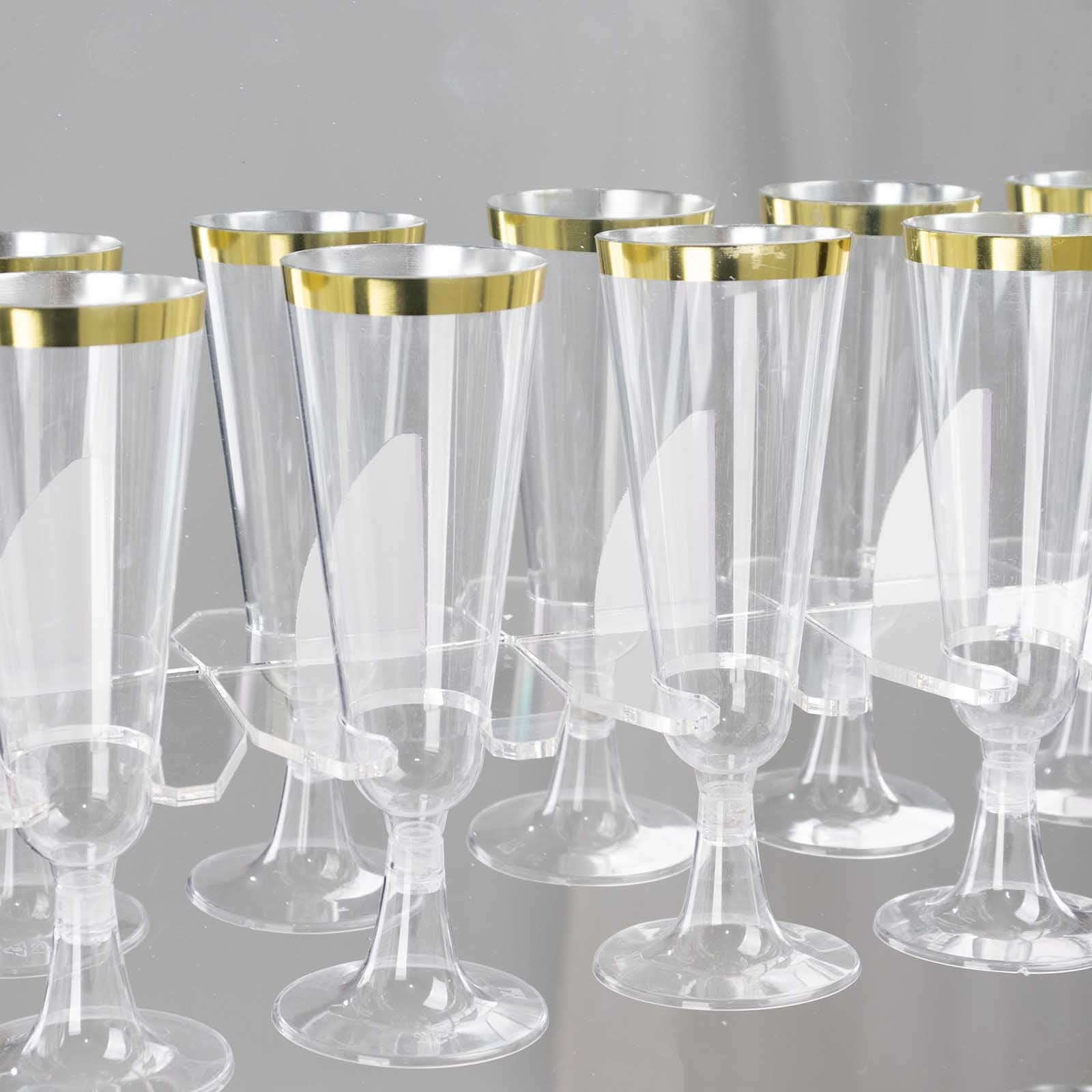 2-Tier Champagne Glass Holder Display Stand Table Top in Silver Mirror Finish - Modern Stemware Rack Cocktail Drink Holder with 18 Hooks for Events & DIY Bars 25"