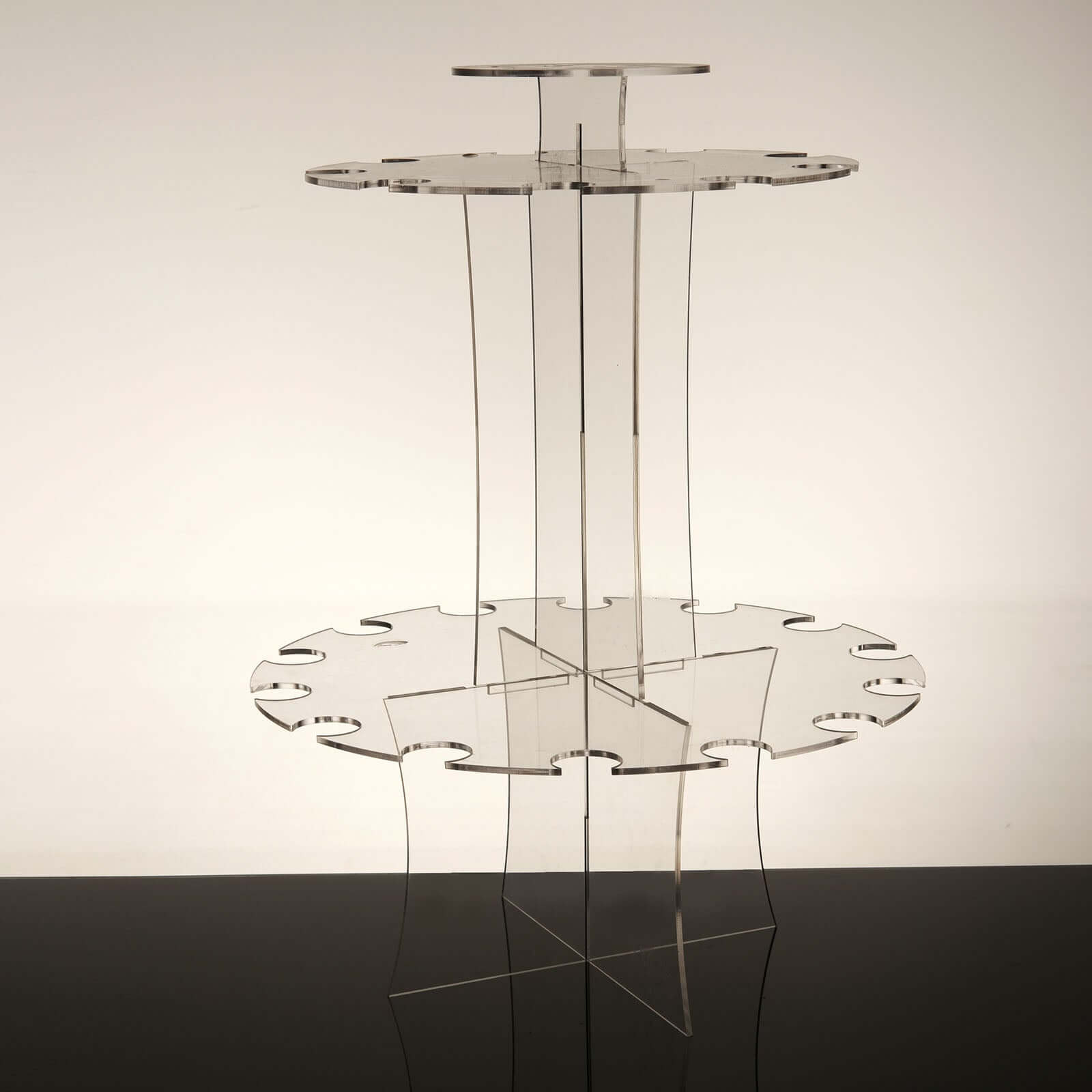 3-Tier Round Champagne Glass Holder Tower Clear Acrylic - Flute Display Rack Cocktail Tree Stand Holds 23 Stemware + 1 Bottle for Professional & Home Use 21"