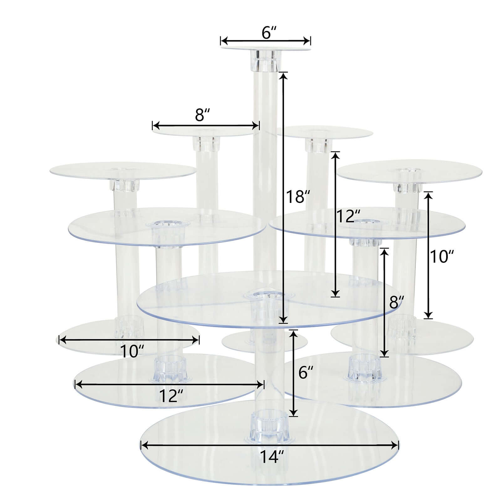 8-Tier Acrylic Cake Stand Set Clear - Sturdy & Lightweight Cupcake Holder Dessert Pedestal Centerpiece Risers in Assorted Sizes for Modern Minimalist Buffet Party Tables