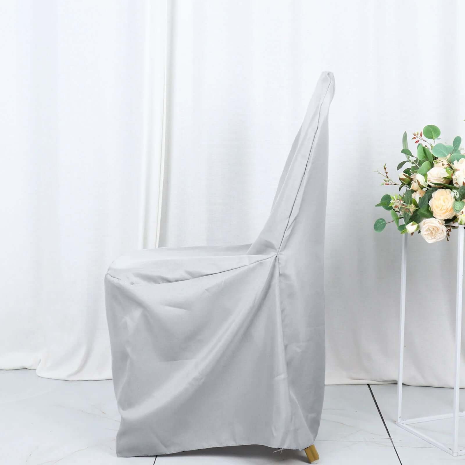 Polyester Slip On Banquet Chair Covers Silver - Stain-Resistant Reusable Durable Fabric